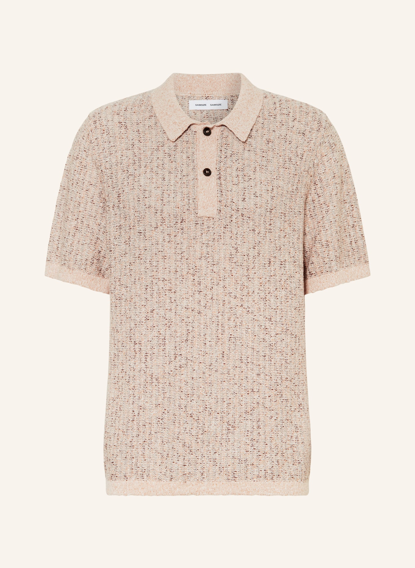 SAMSØE  SAMSØE Gebreid poloshirt SARSENE: BEIGE / BRUIN / TAUPE