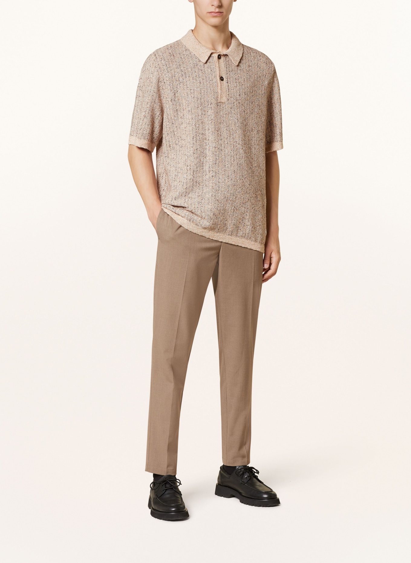 SAMSØE  SAMSØE Gebreid poloshirt SARSENE: BEIGE / BRUIN / TAUPE