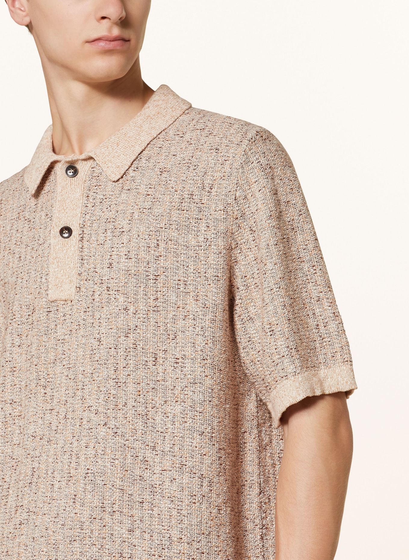 SAMSØE  SAMSØE Gebreid poloshirt SARSENE: BEIGE / BRUIN / TAUPE