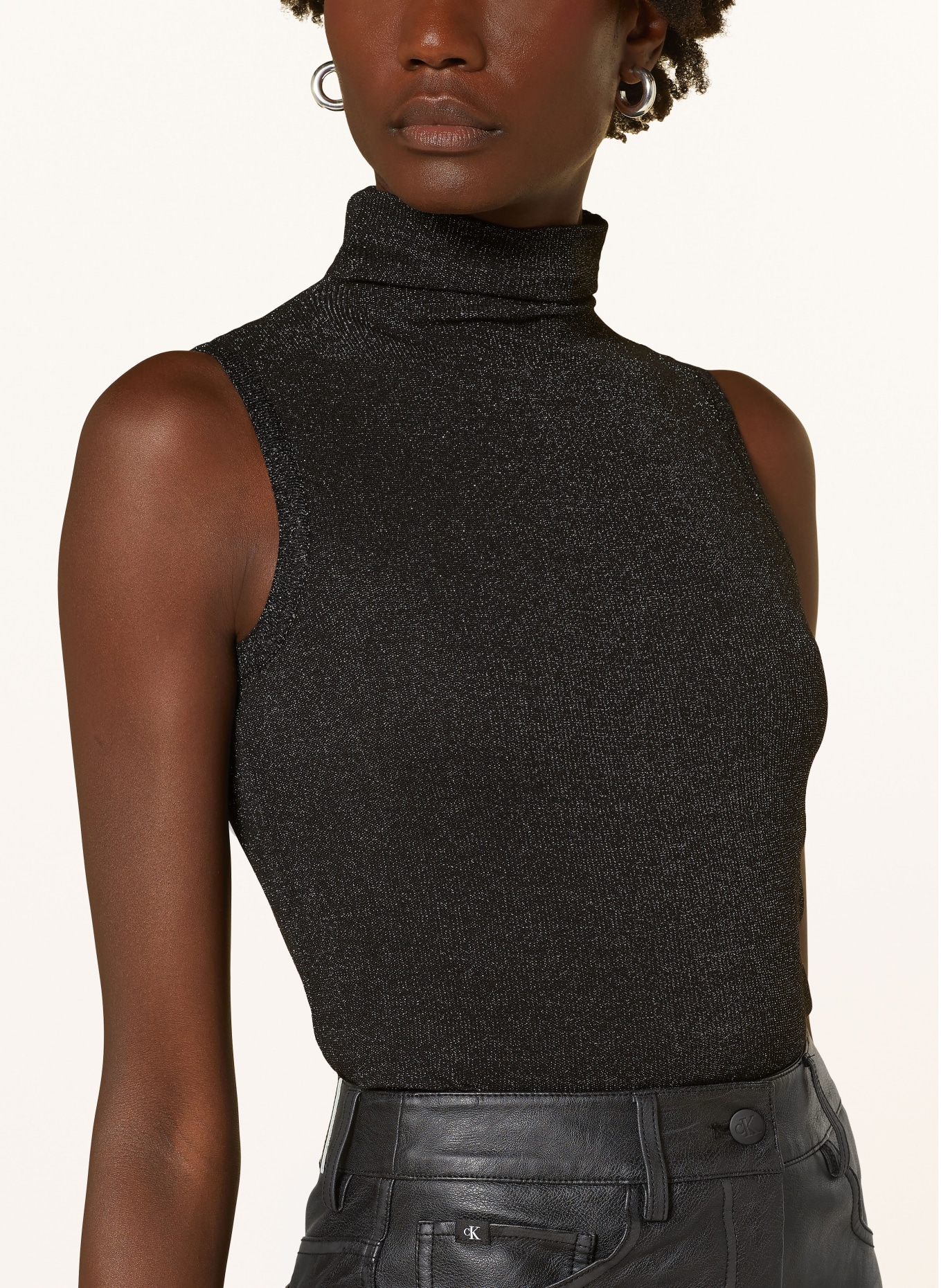 PATRIZIA PEPE Turtleneck top with glitter thread, Color: BLACK/ SILVER (Image 4)