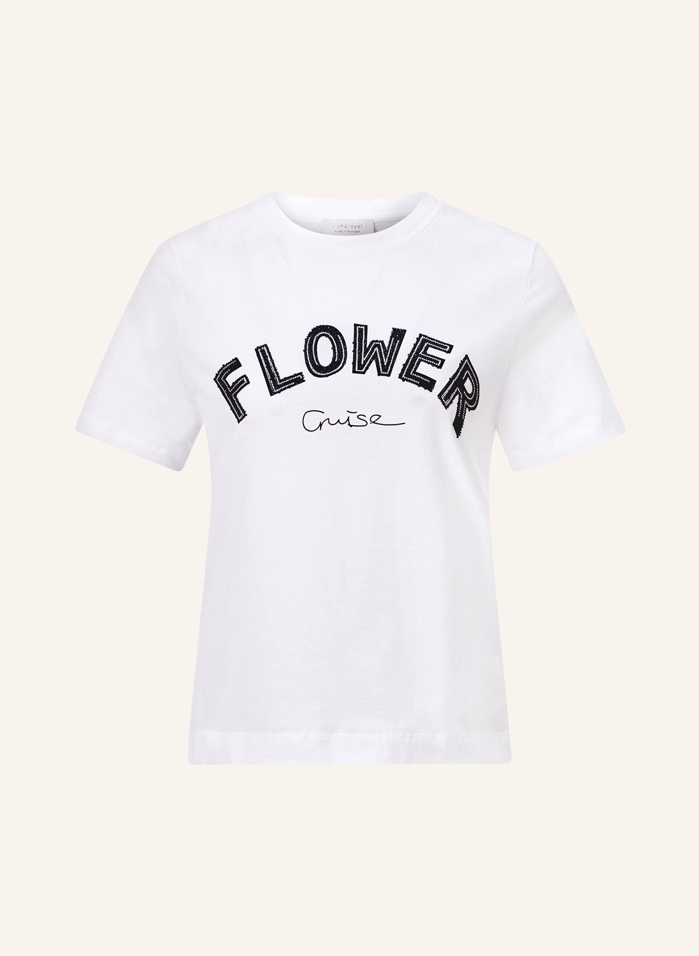 rich&royal T-shirt FLOWER CRUISE with decorative gems, Color: WHITE/ DARK BLUE (Image 1)