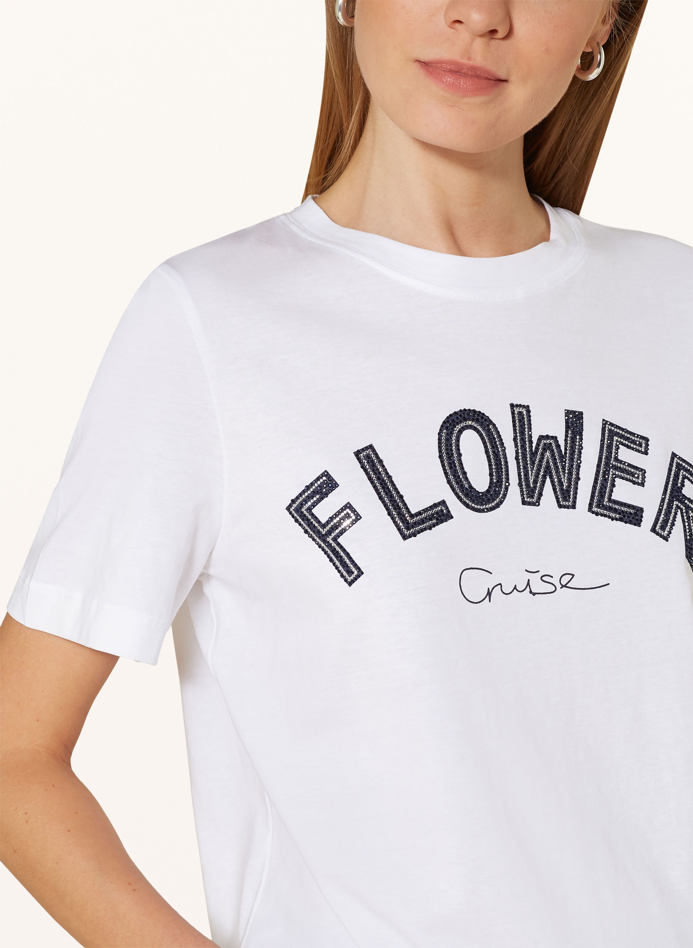 rich&royal T-shirt FLOWER CRUISE with decorative gems, Color: WHITE/ DARK BLUE (Image 4)