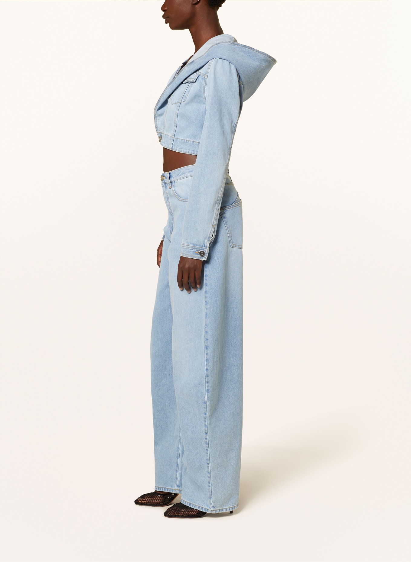 ALAIA Cropped denim jacket in light blue
