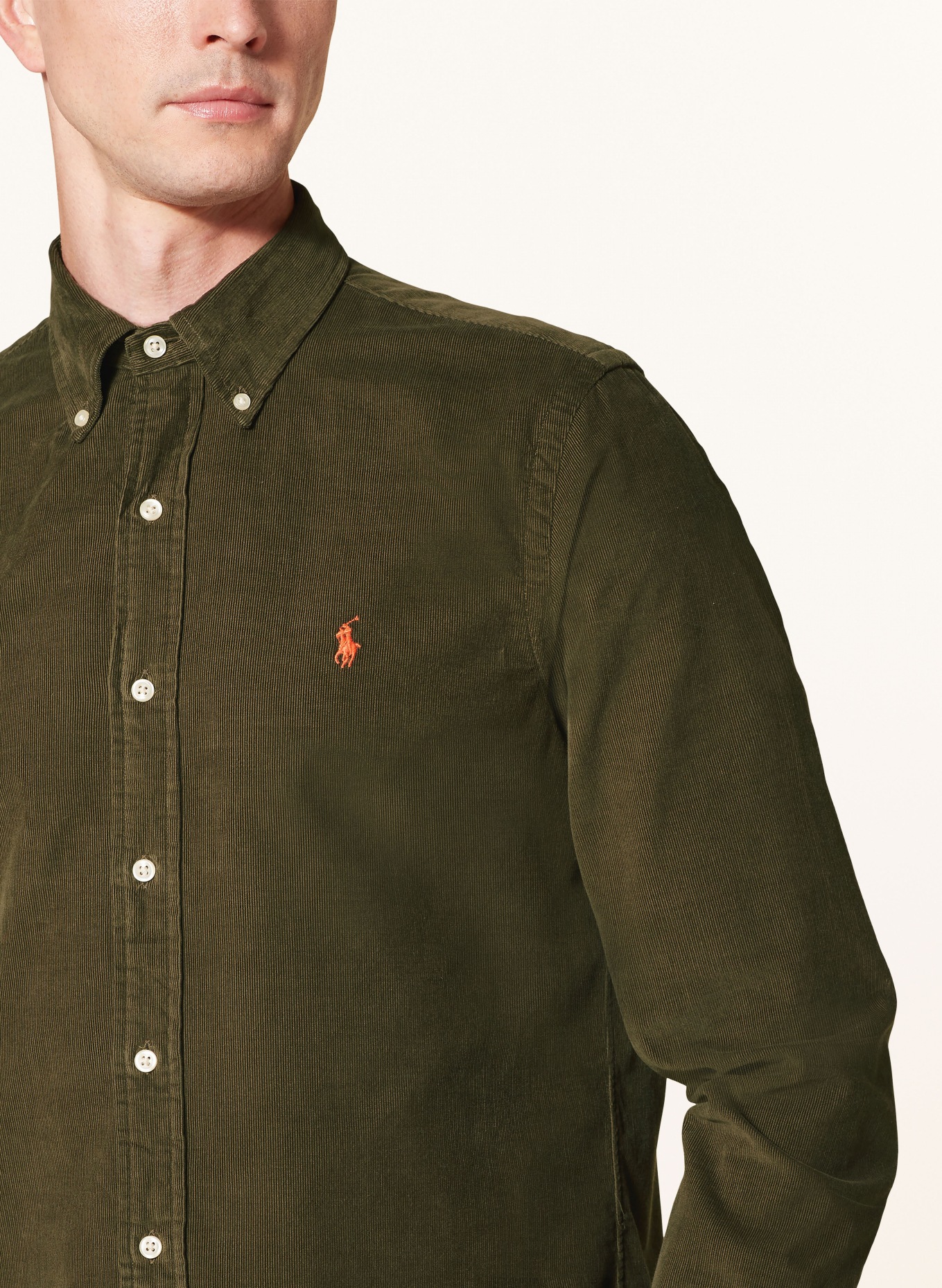 POLO RALPH LAUREN Corduroy shirt custom fit, Color: OLIVE (Image 4)