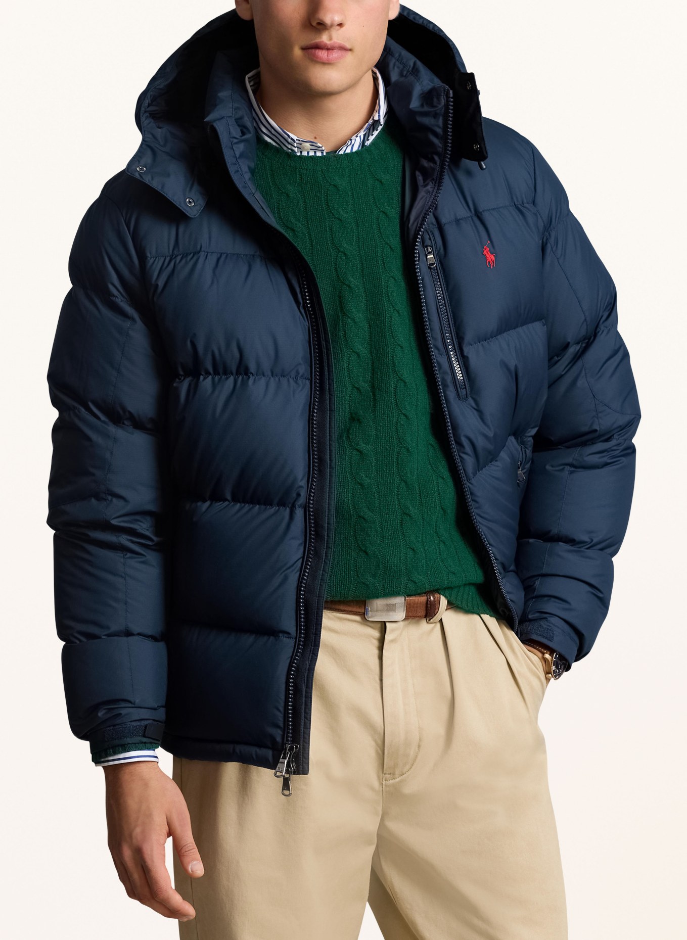 POLO RALPH LAUREN Péřová bunda s odnímatelnou kapucí: TMAVĚ MODRÁ