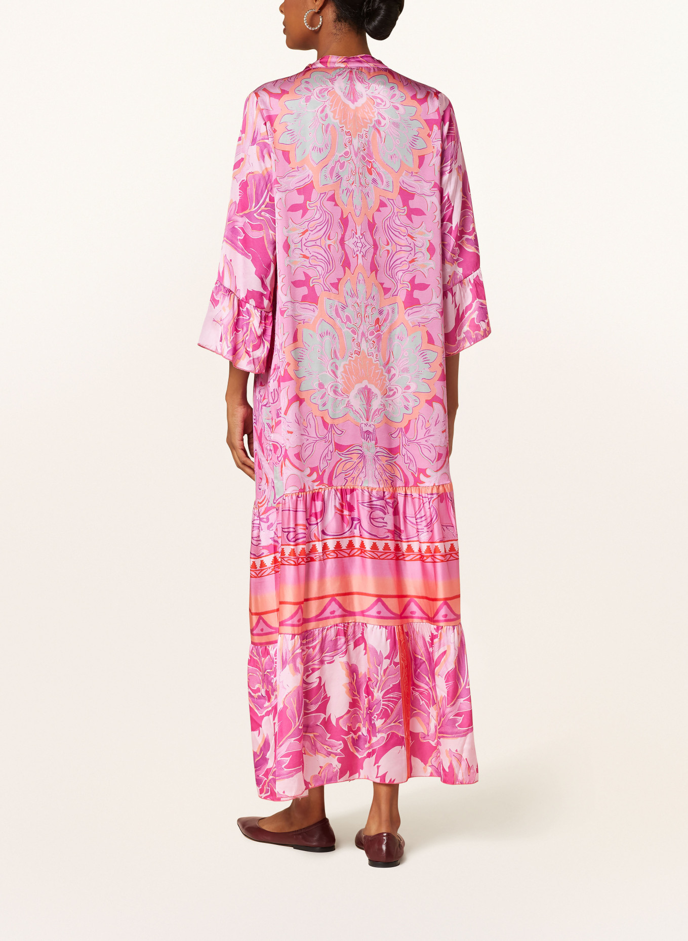 miss goodlife Satin dress with 3/4 sleeves and ruffles, Color: Crochet Detail Bardot Dress (Image 3)