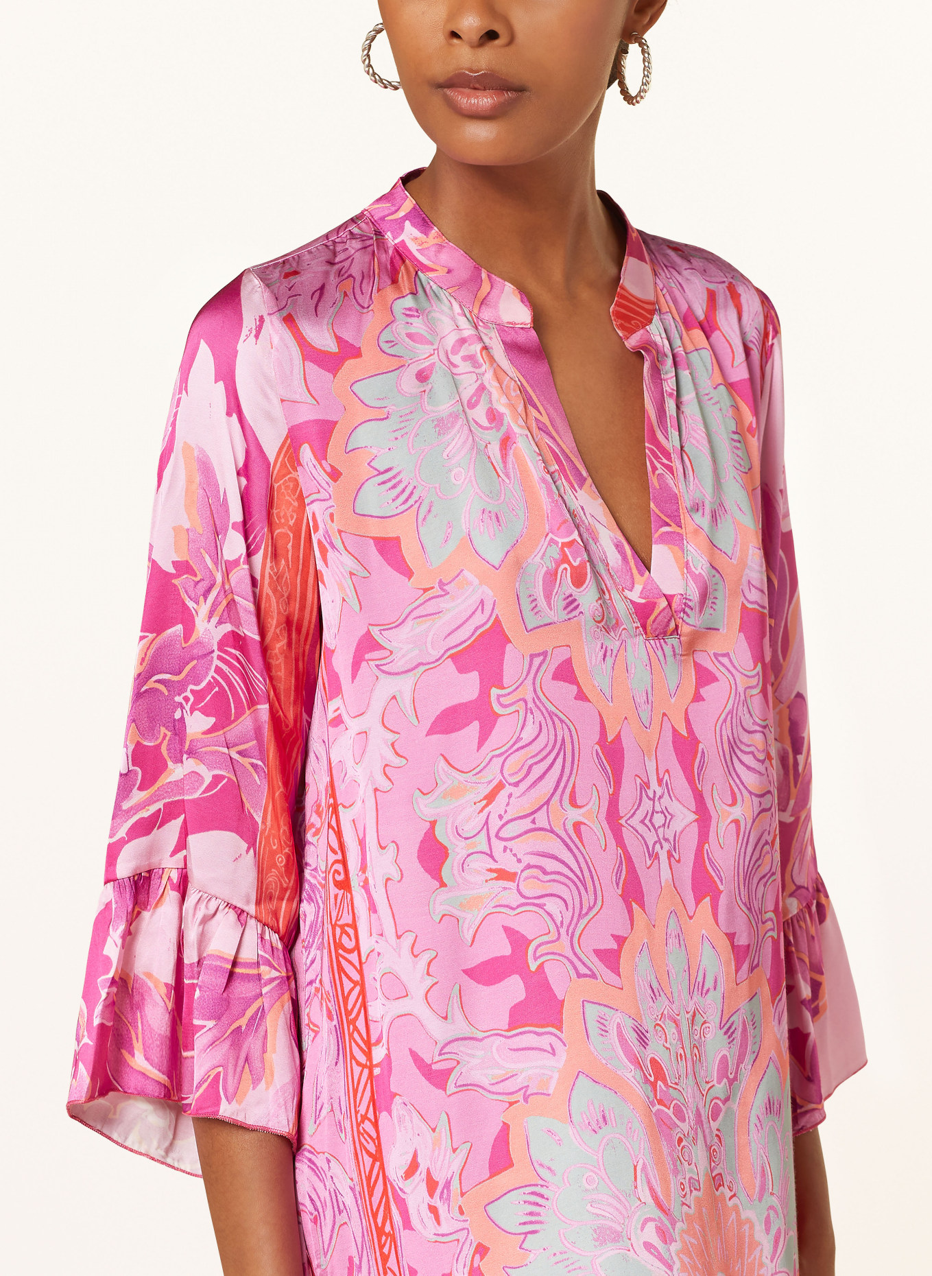 miss goodlife Satin dress with 3/4 sleeves and ruffles, Color: Crochet Detail Bardot Dress (Image 4)