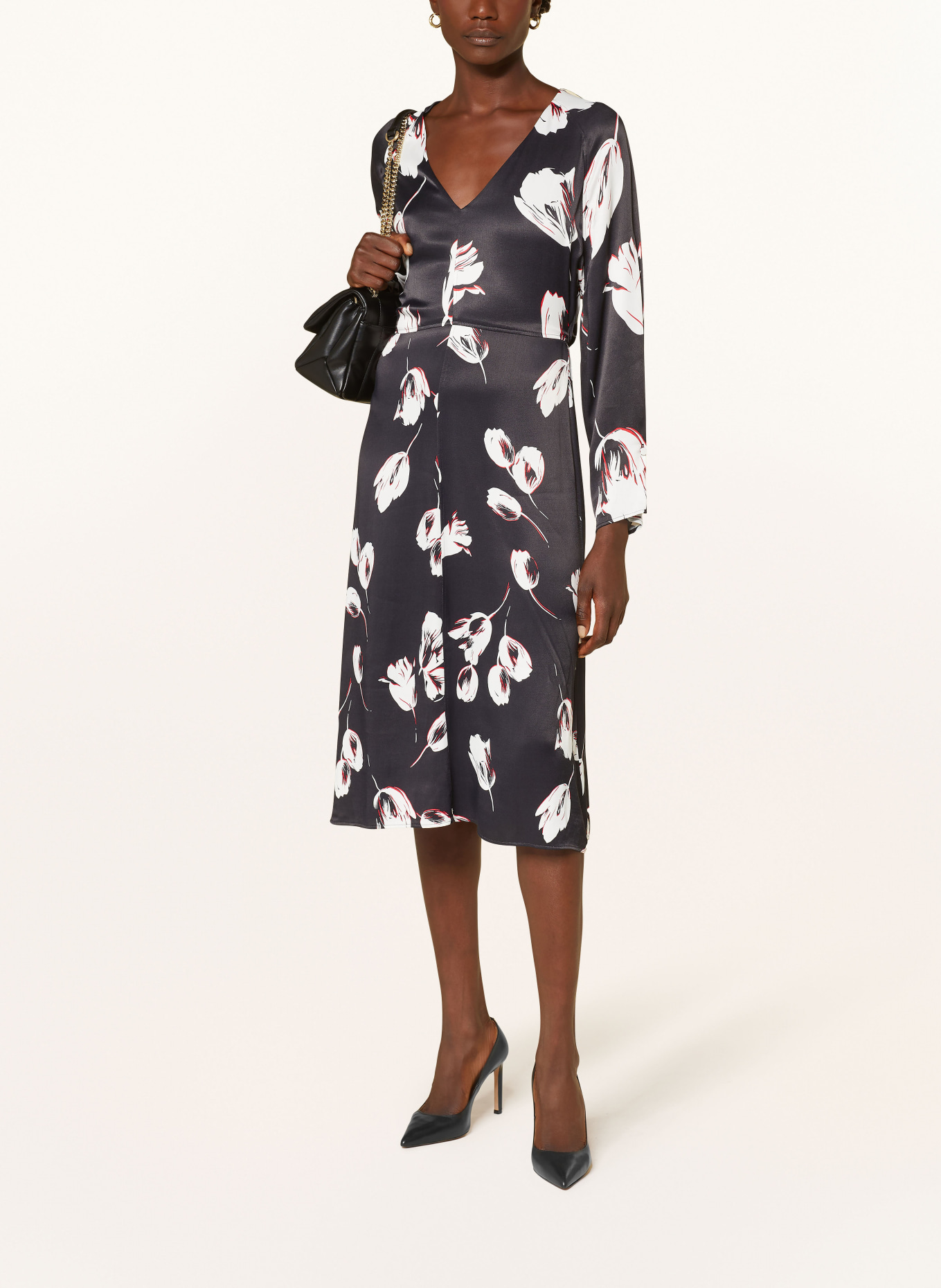 BOSS Sukienka satynowa DIESHA: CZARNY / BIAŁY / CZERWONY