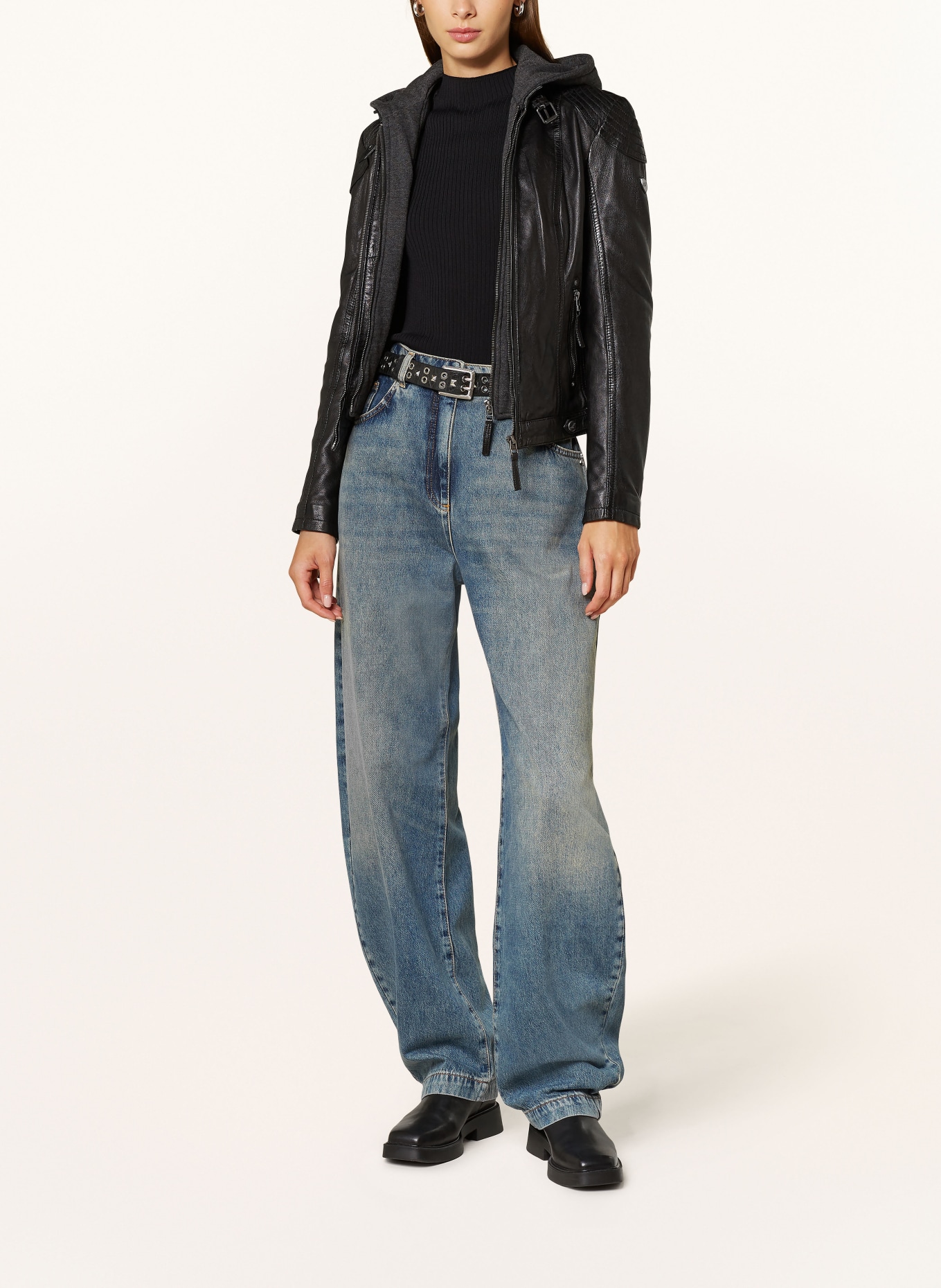 MAURITIUS Lederjacke CACEY mit herausnehmbarer Blende: SCHWARZ