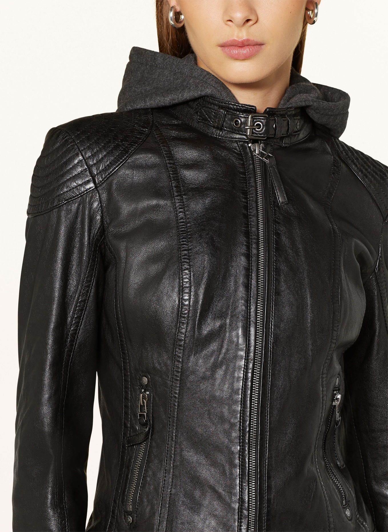 MAURITIUS Lederjacke CACEY mit herausnehmbarer Blende: SCHWARZ