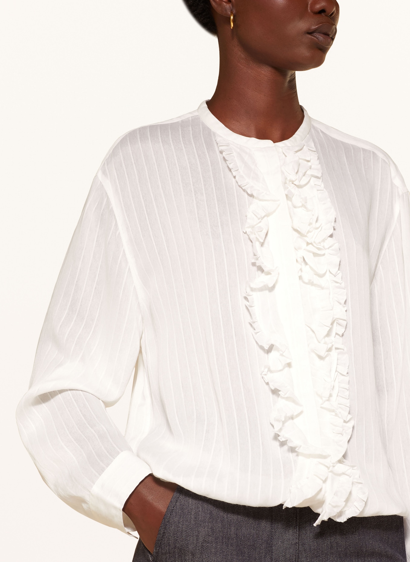 DOROTHEE SCHUMACHER Blusenshirt COOL STRIPE mit Rüschen: ECRU