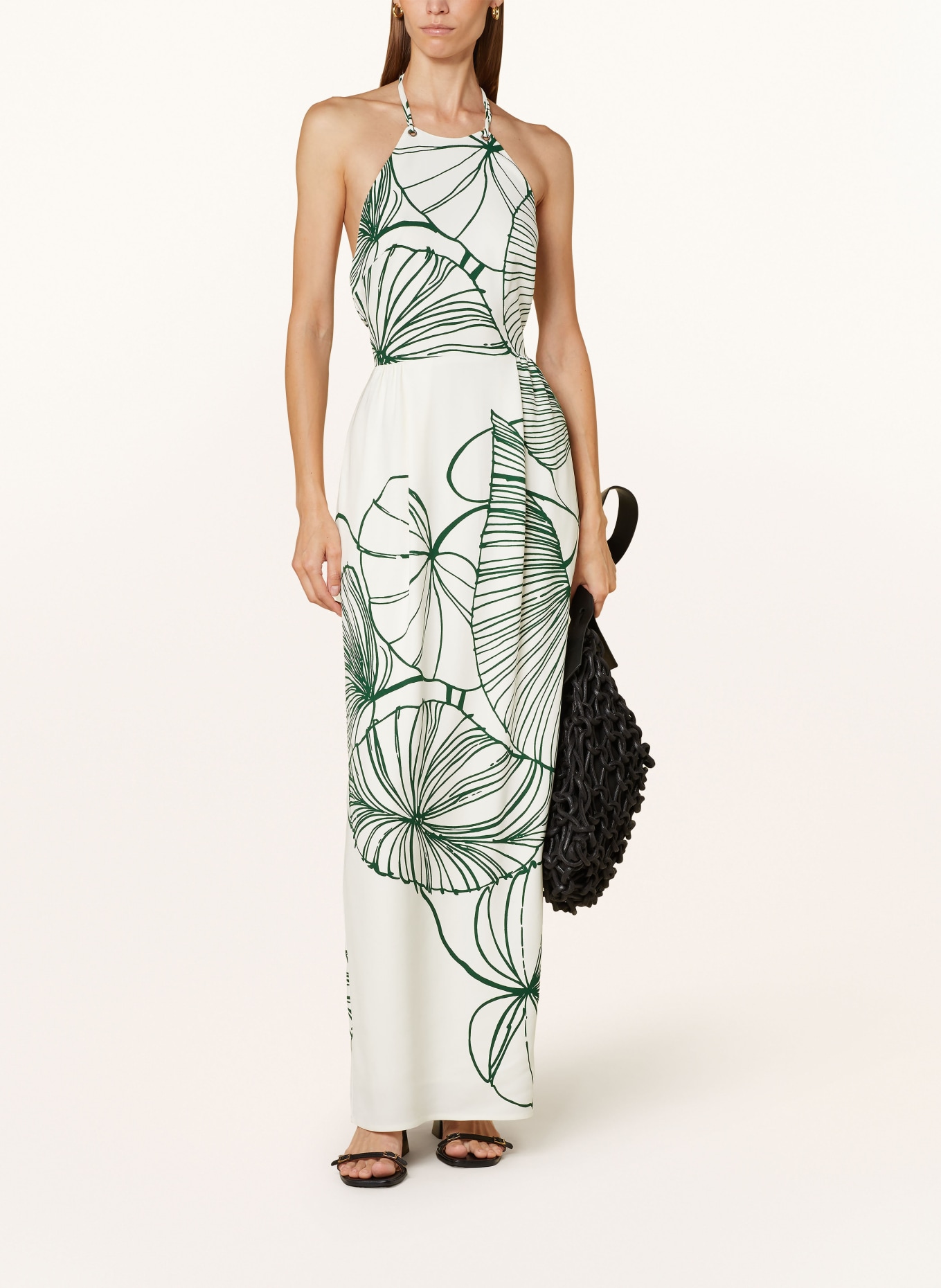 White dress with green leaves outlet
