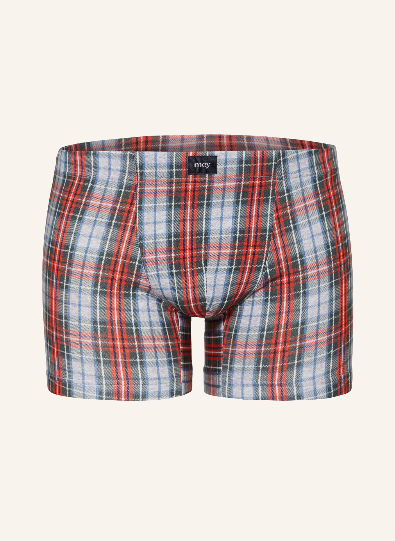 mey Boxershorts Serie CHECKERED PATTERN: ROT / OLIV / HELLGRAU