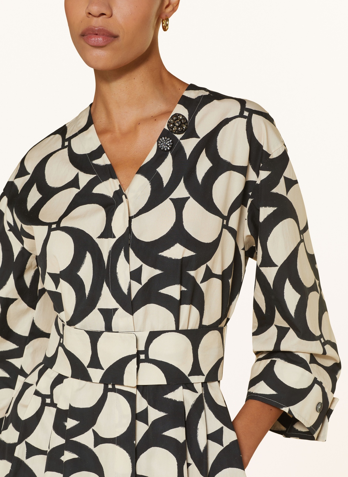 S Max Mara Kleid ALICE mit 3/4-Arm und Schmucksteinen: SCHWARZ / HELLBRAUN