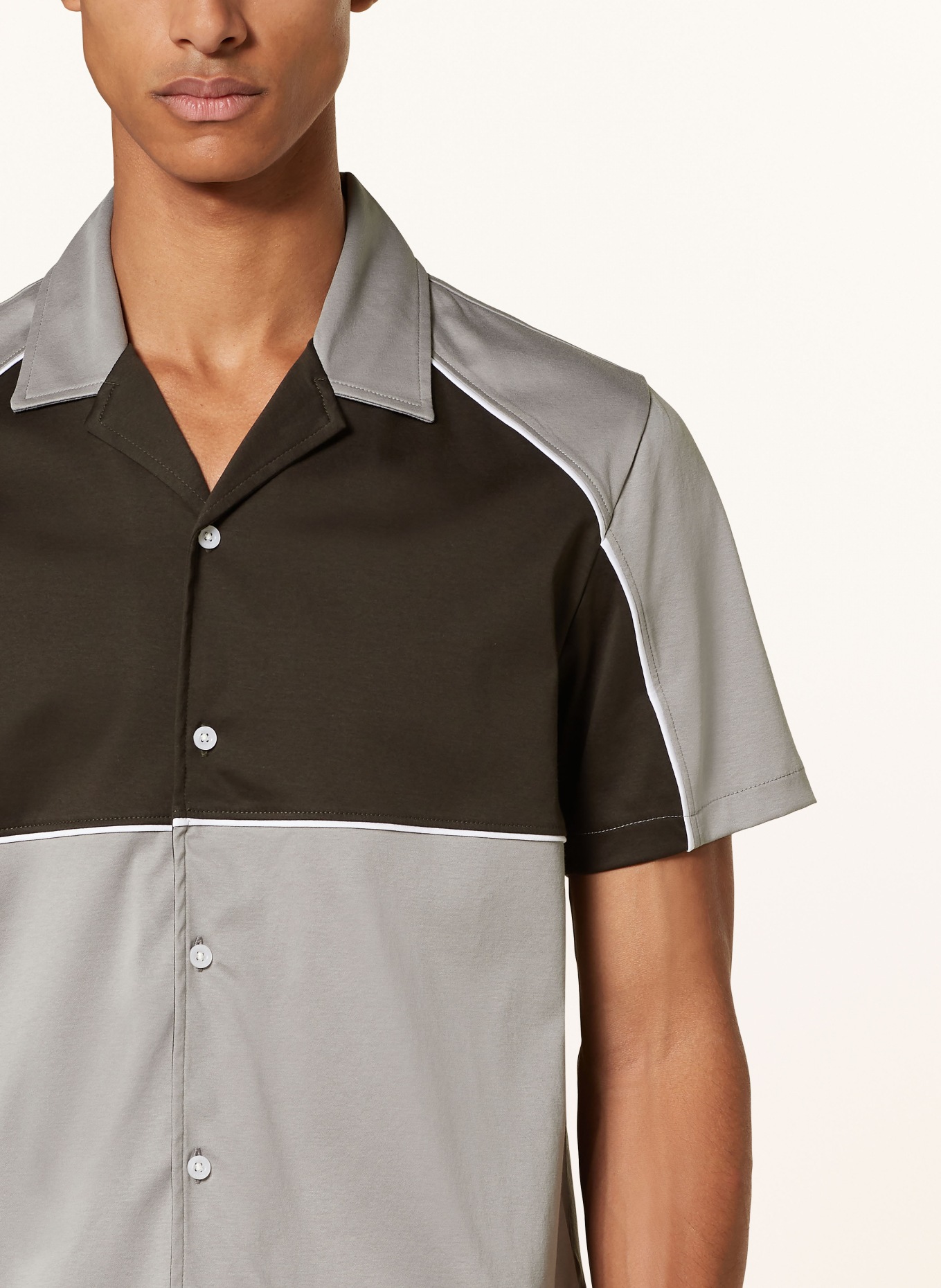 REISS GINO regular fit resort shirt in jersey in dark green gray