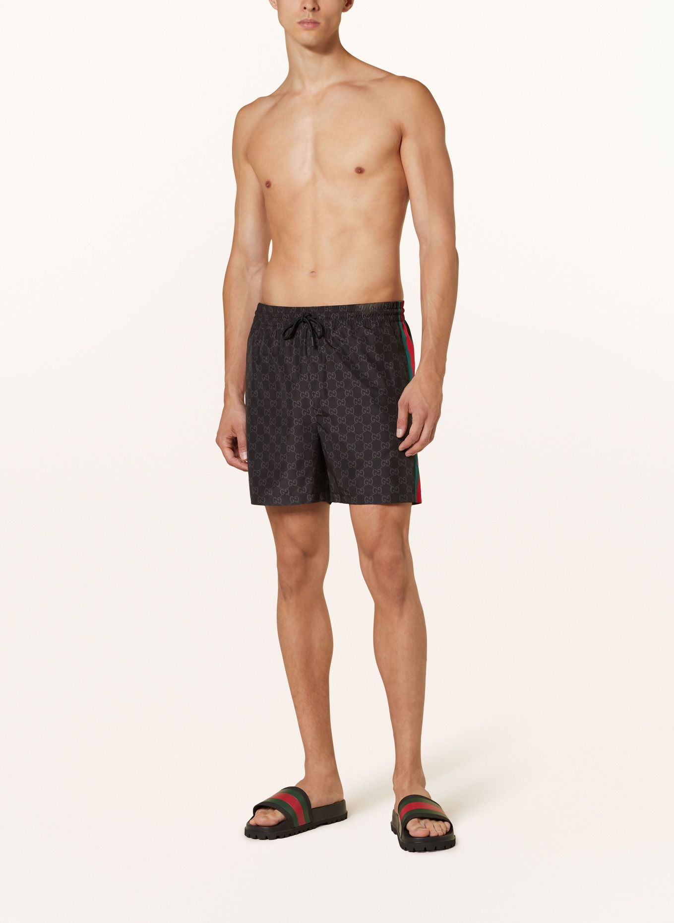 GUCCI Swim shorts GG in black red green