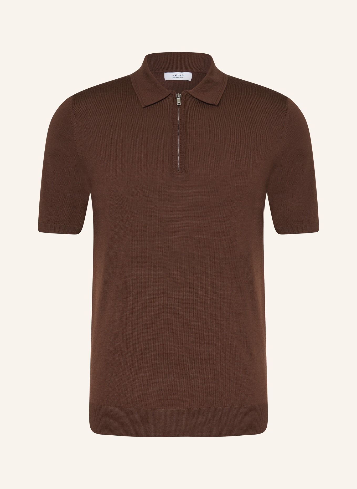 REISS Knitted polo shirt MAXWELL, Color: DARK BROWN (Image 1)