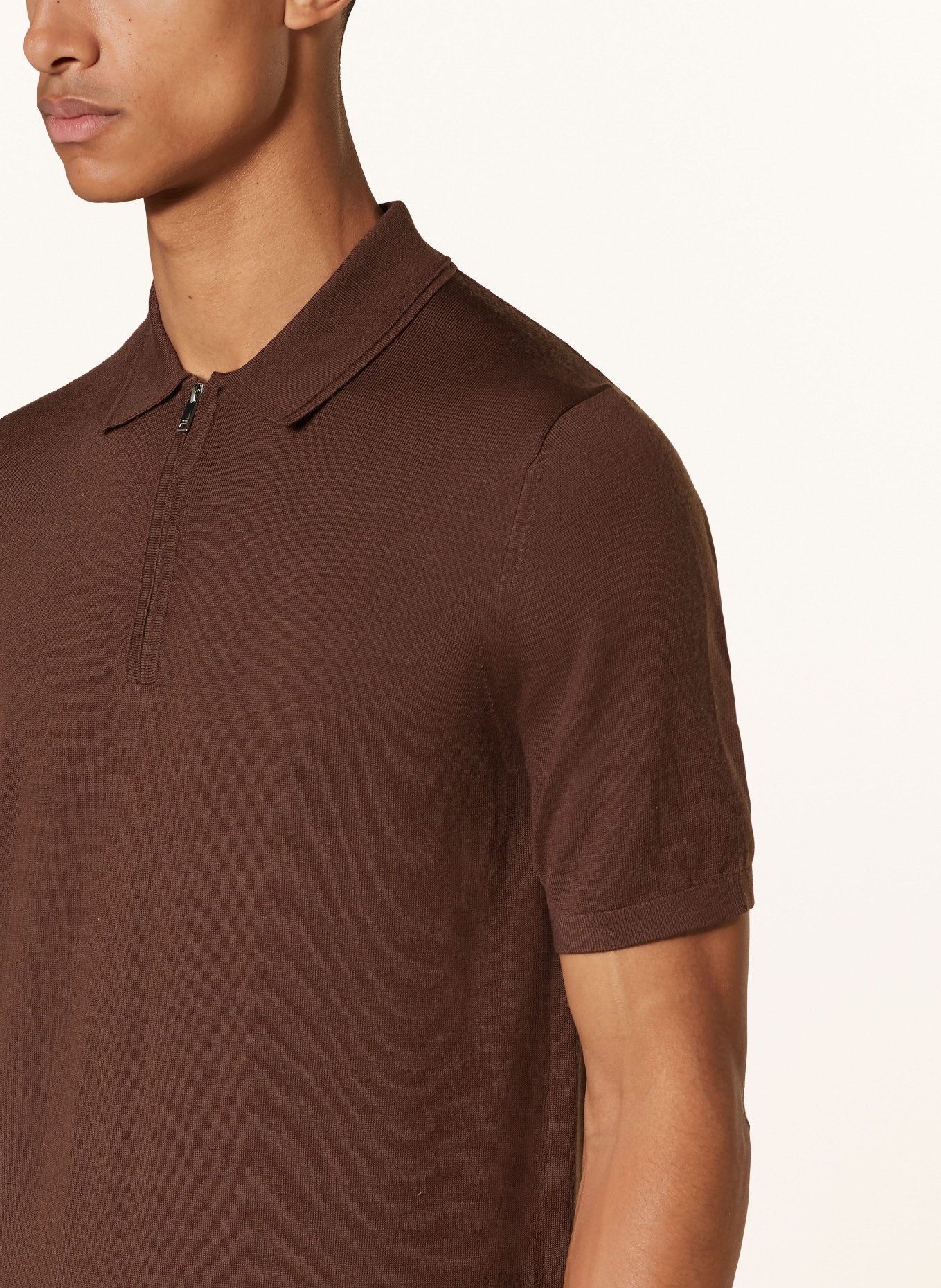 REISS Knitted polo shirt MAXWELL, Color: DARK BROWN (Image 4)