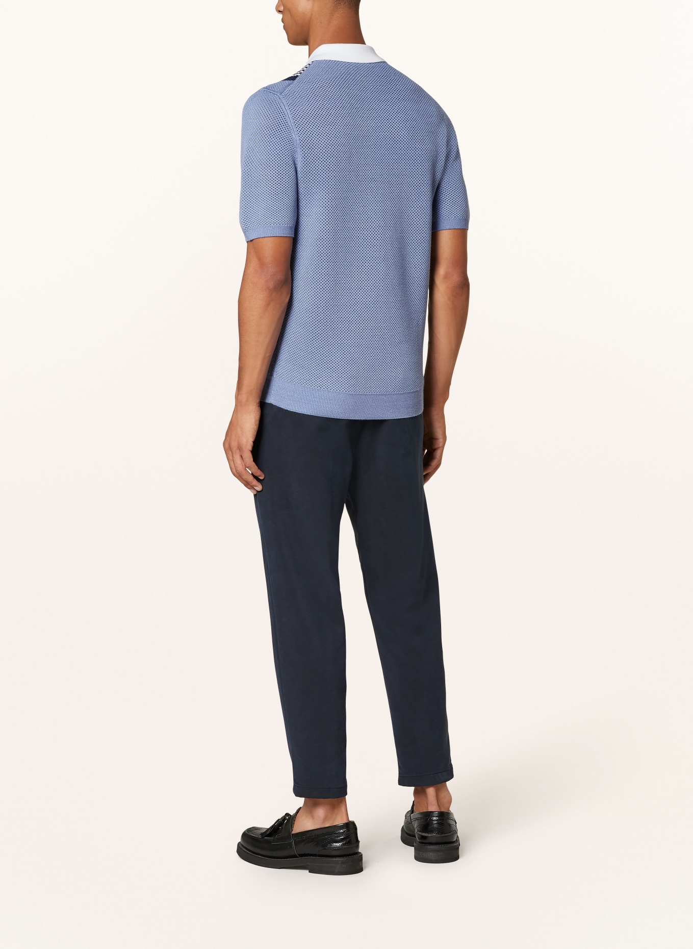 REISS Knitted polo shirt BERLIN in white light blue blue