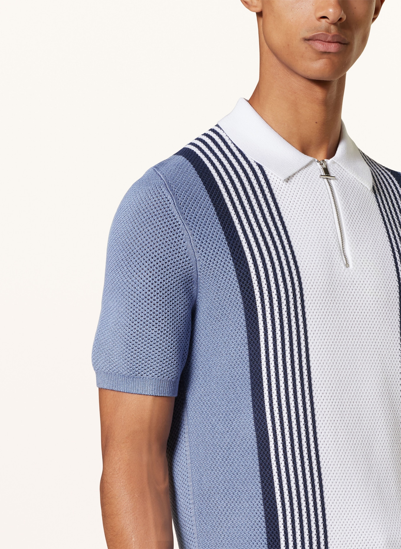 REISS Knitted polo shirt BERLIN in white light blue blue