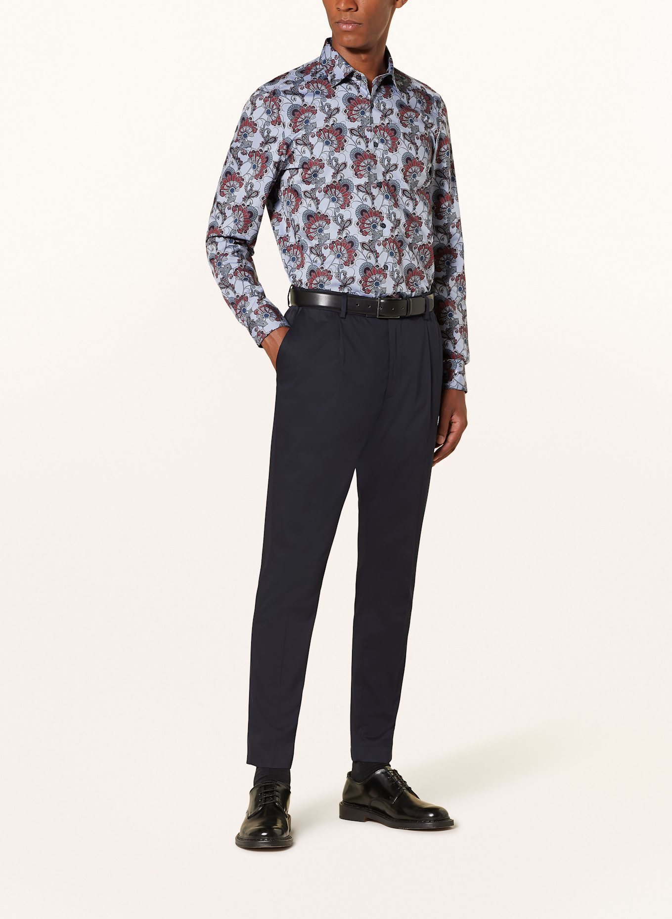 OLYMP Hemd Level Five body fit: BLAUGRAU / DUNKELROT / HELLGRÜN