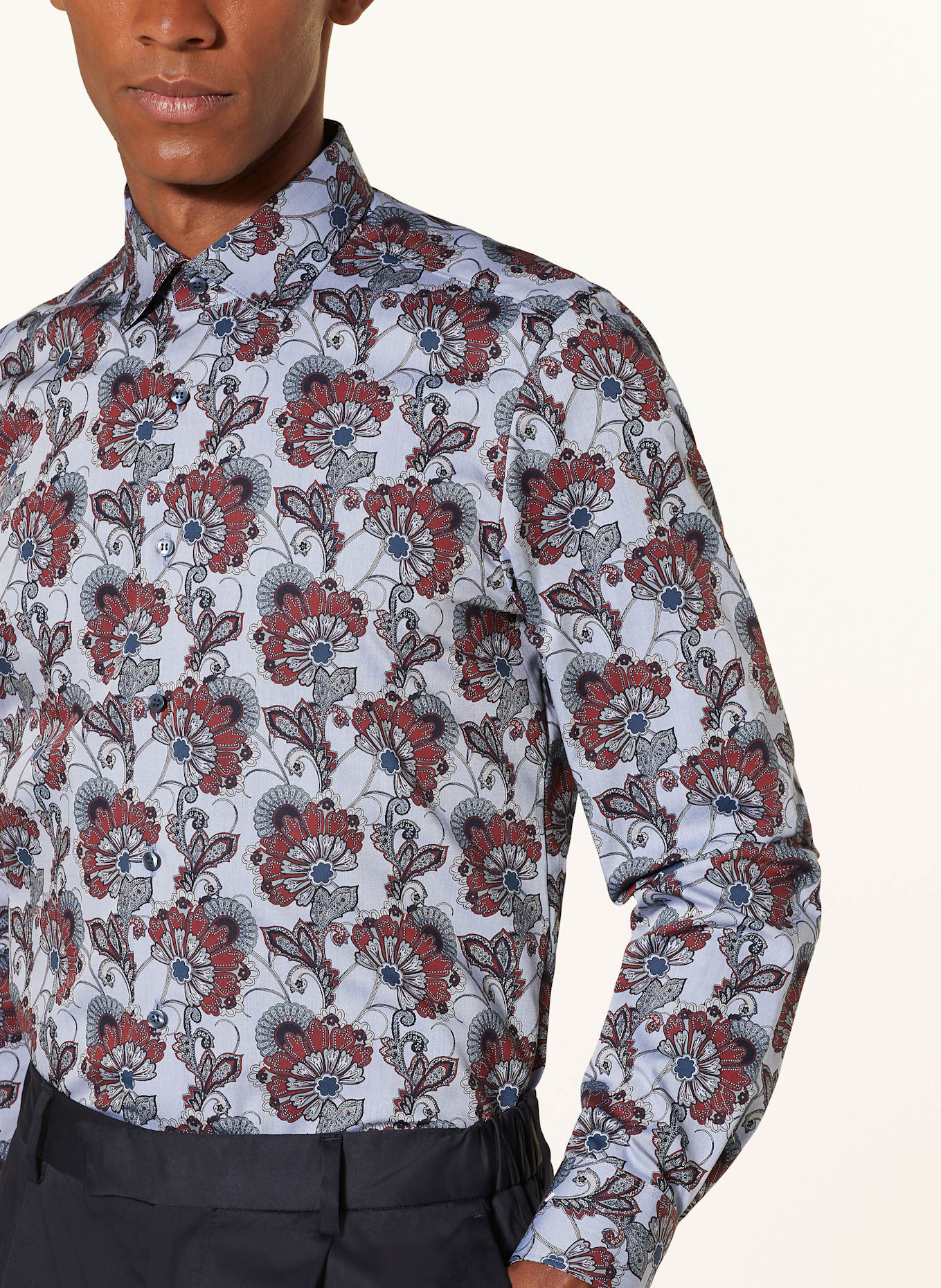 OLYMP Hemd Level Five body fit: BLAUGRAU / DUNKELROT / HELLGRÜN