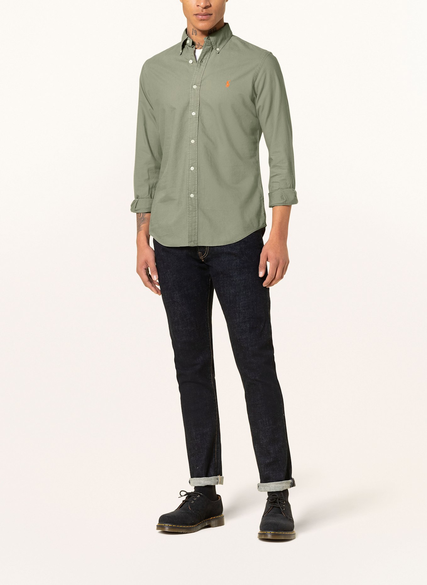 polo ralph lauren leather sneaker Oxford shirt custom fit, Color: KHAKI (Image 2)