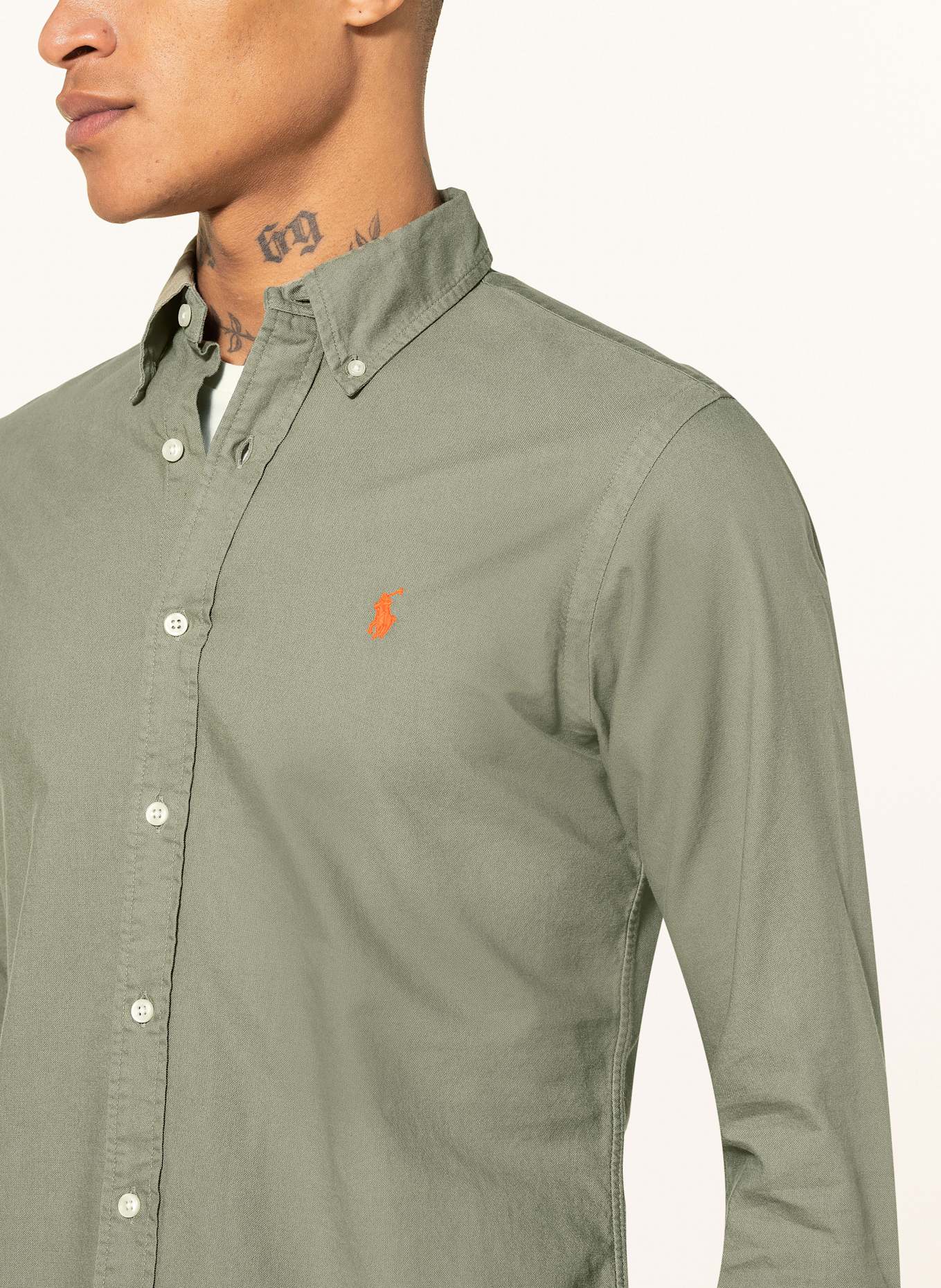 polo ralph lauren leather sneaker Oxford shirt custom fit, Color: KHAKI (Image 4)