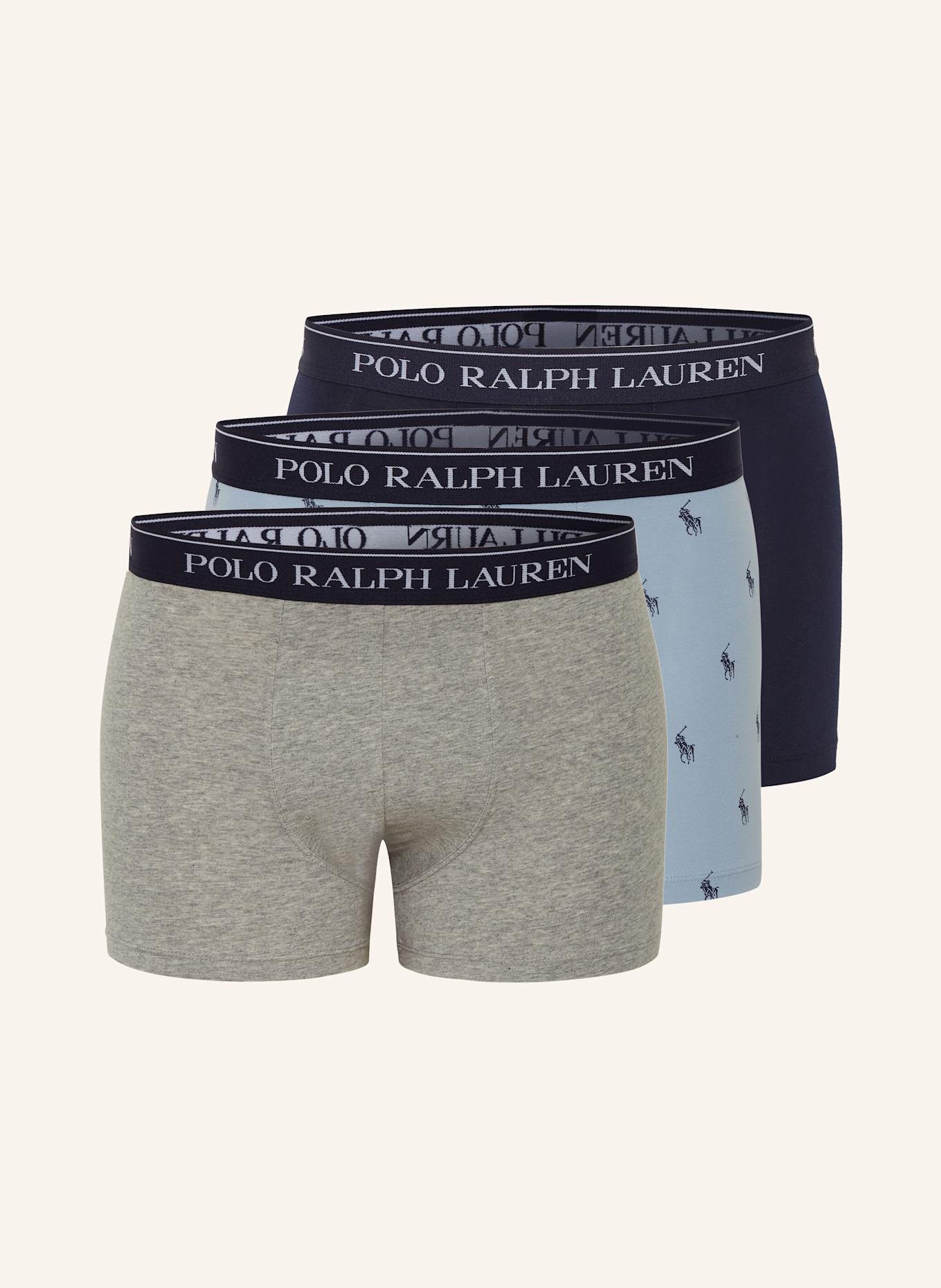 POLO RALPH LAUREN Set de 3 boxeri: GRI / ALBASTRU DESCHIS / ALBASTRU ÎNCHIS