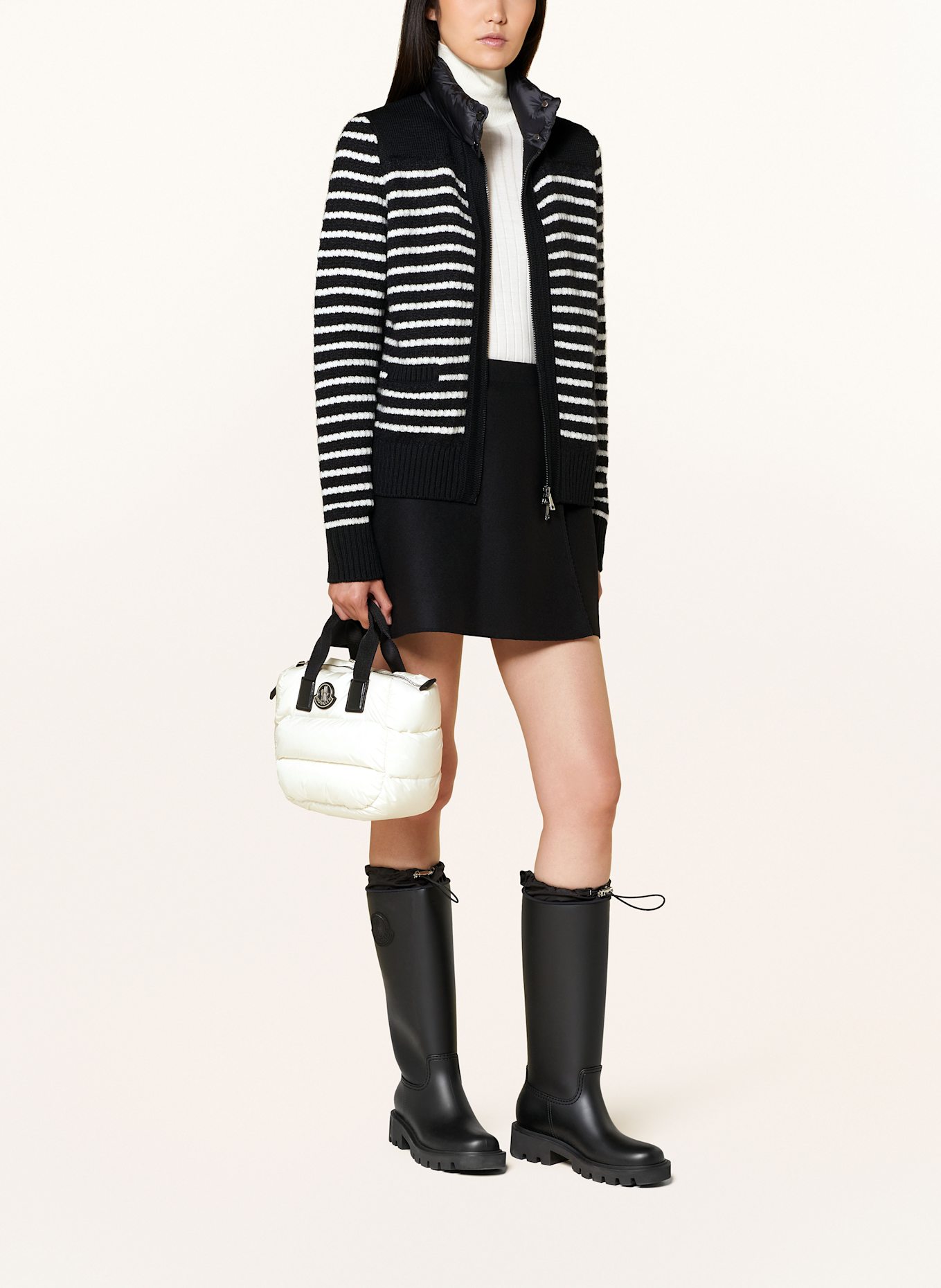 MONCLER Cardigan TRICOT in mixed materials in white/ black