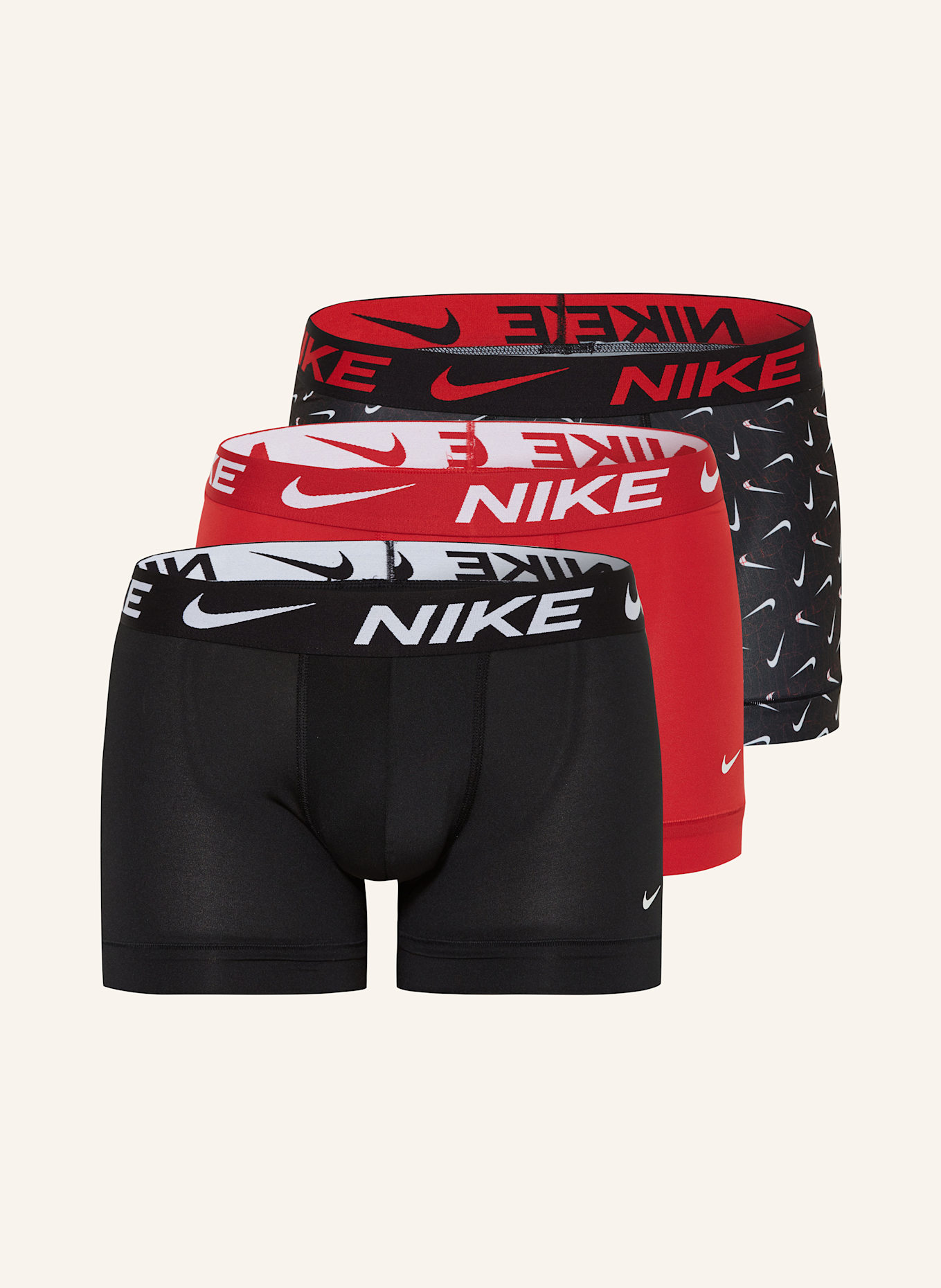 Nike Boxerky MICRO ESSENTIAL, 3 kusy v balení: ČERNÁ / ČERVENÁ
