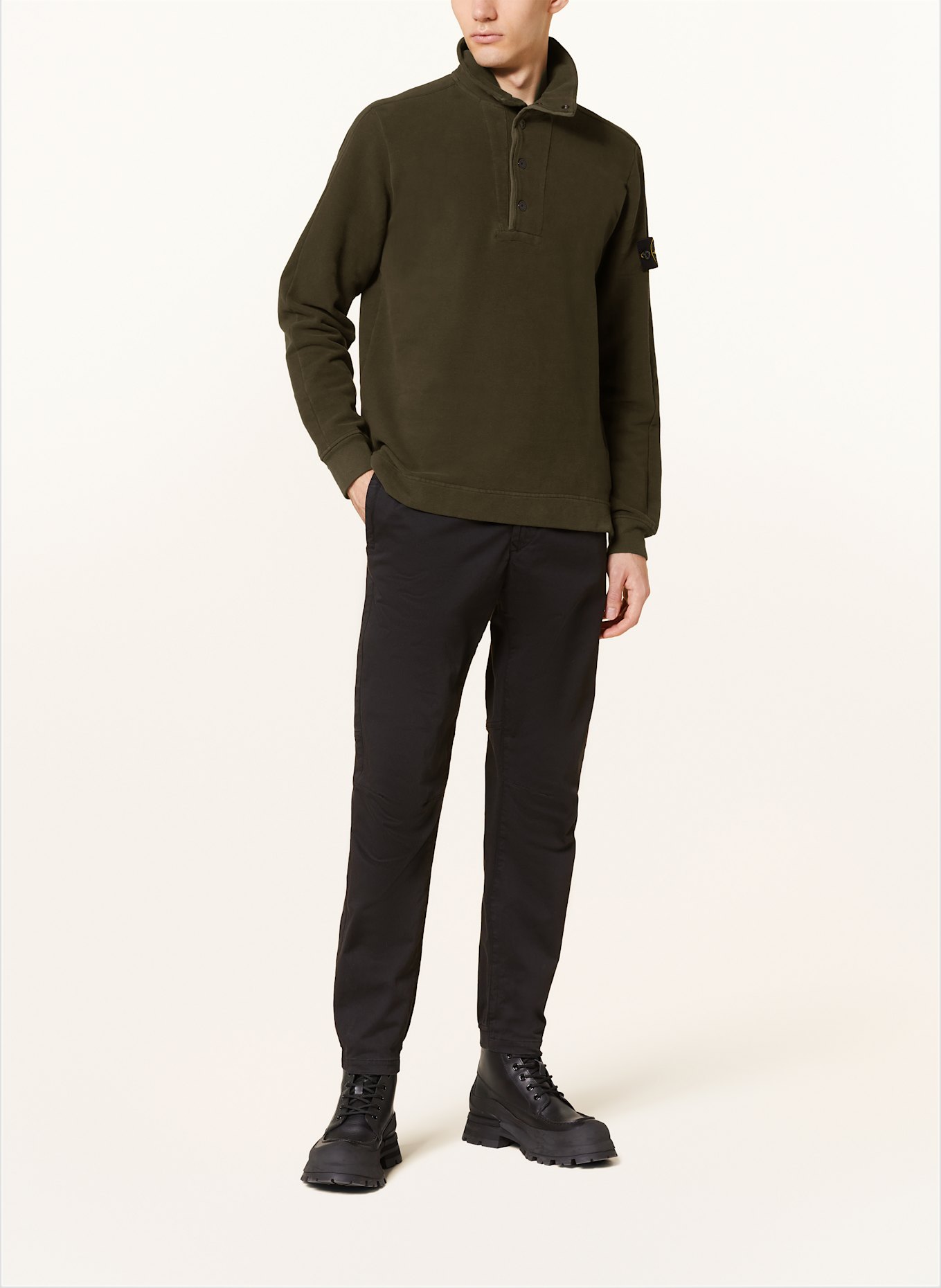 STONE ISLAND Half zip sweater in sweatshirt fabric in olive