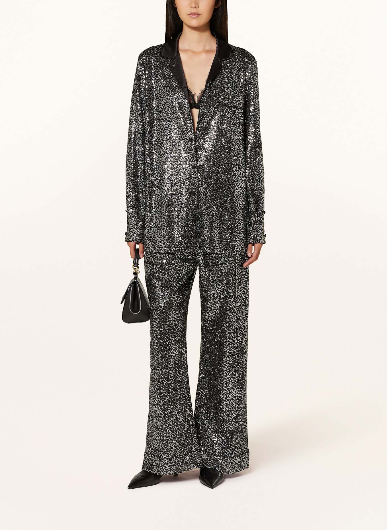 DOLCE & GABBANA Marlenehose mit Pailletten: SCHWARZ / SILBER