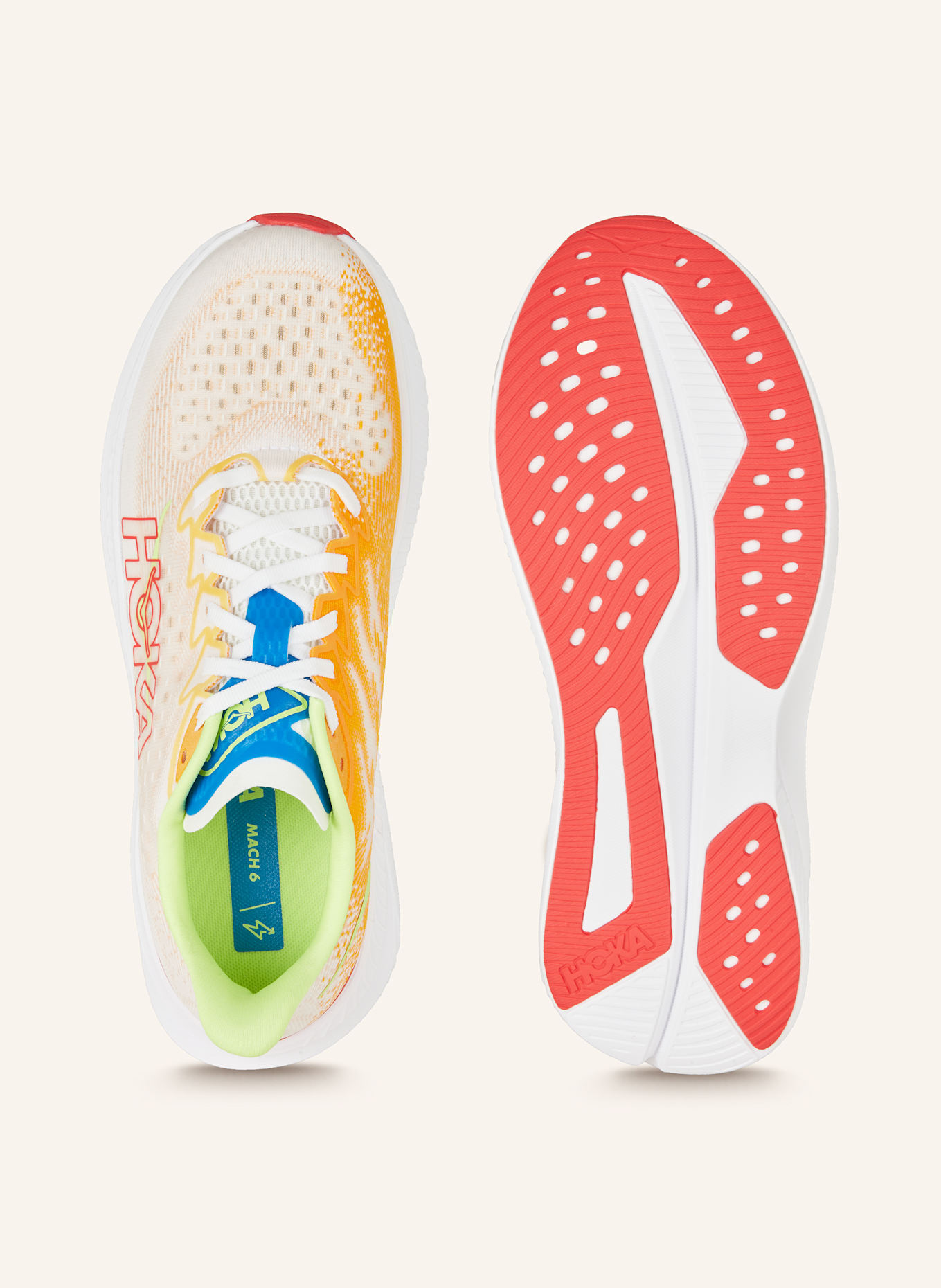 HOKA Running shoes MACH 6, Color: ORANGE/ WHITE/ NEON YELLOW (Image 5)