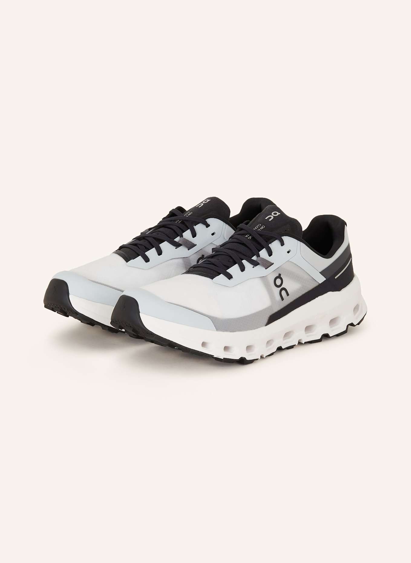 On CLOUDVISTA 2 trail running shoes, Color: WHITE/ BLACK/ BLUE GRAY (Image 1)