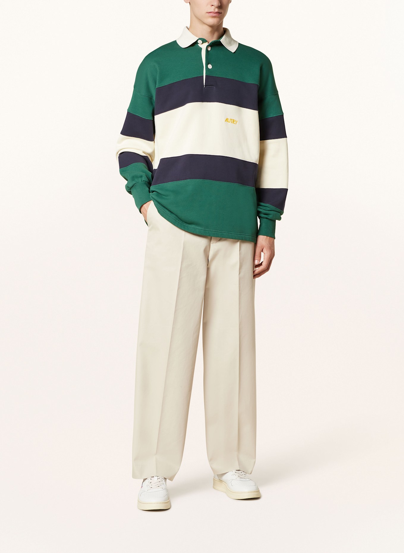 AUTRY Jersey-Poloshirt Comfort Fit: DUNKELBLAU / CREME / DUNKELGRÜN