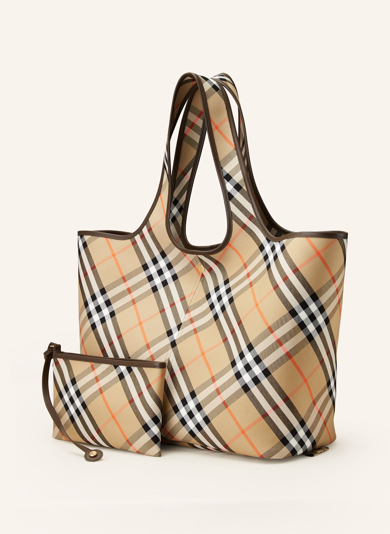 BURBERRY Shopper mit Pouch in beige/ schwarz/ rot