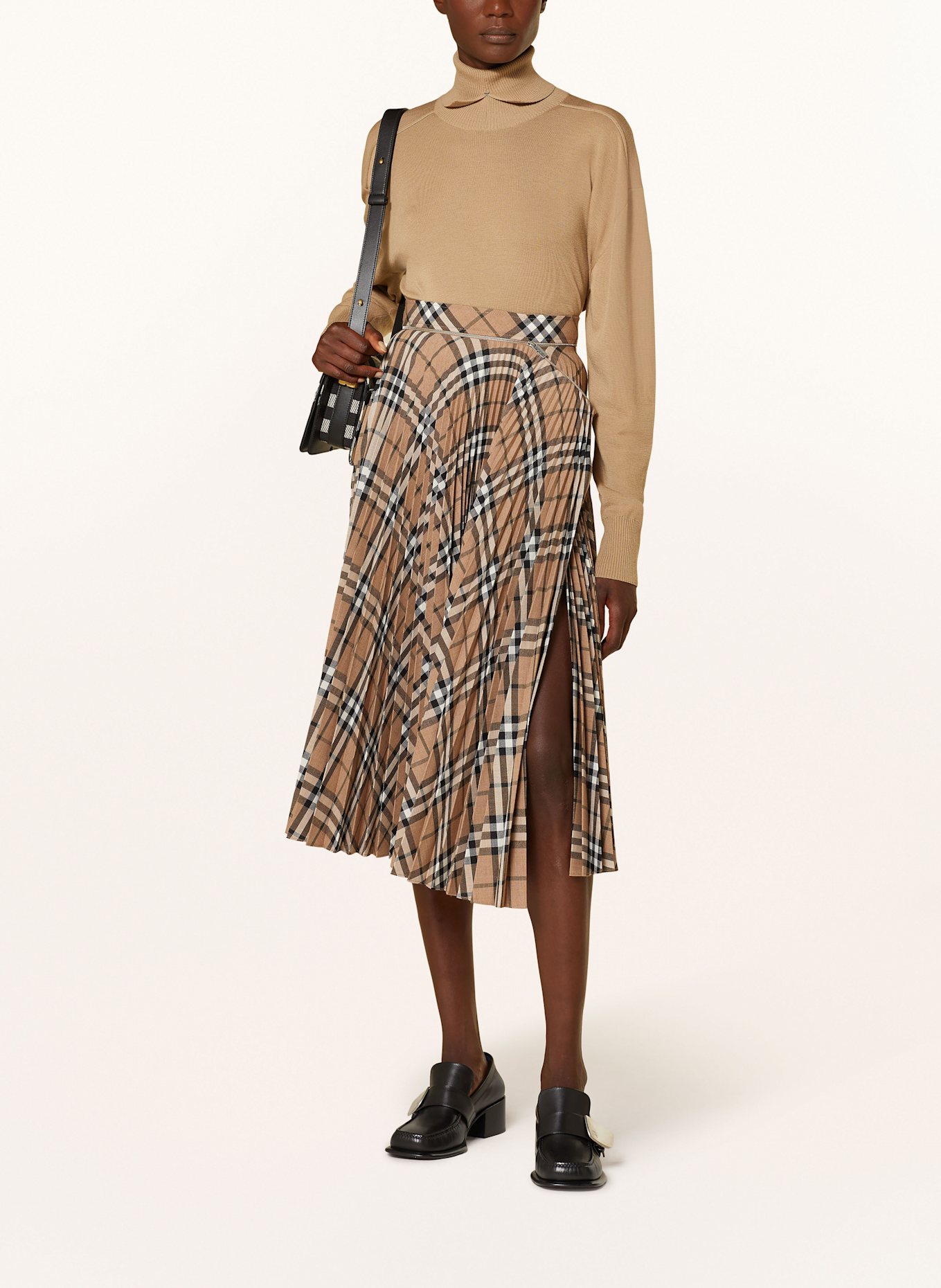 BURBERRY Pleated skirt in brown black ecru