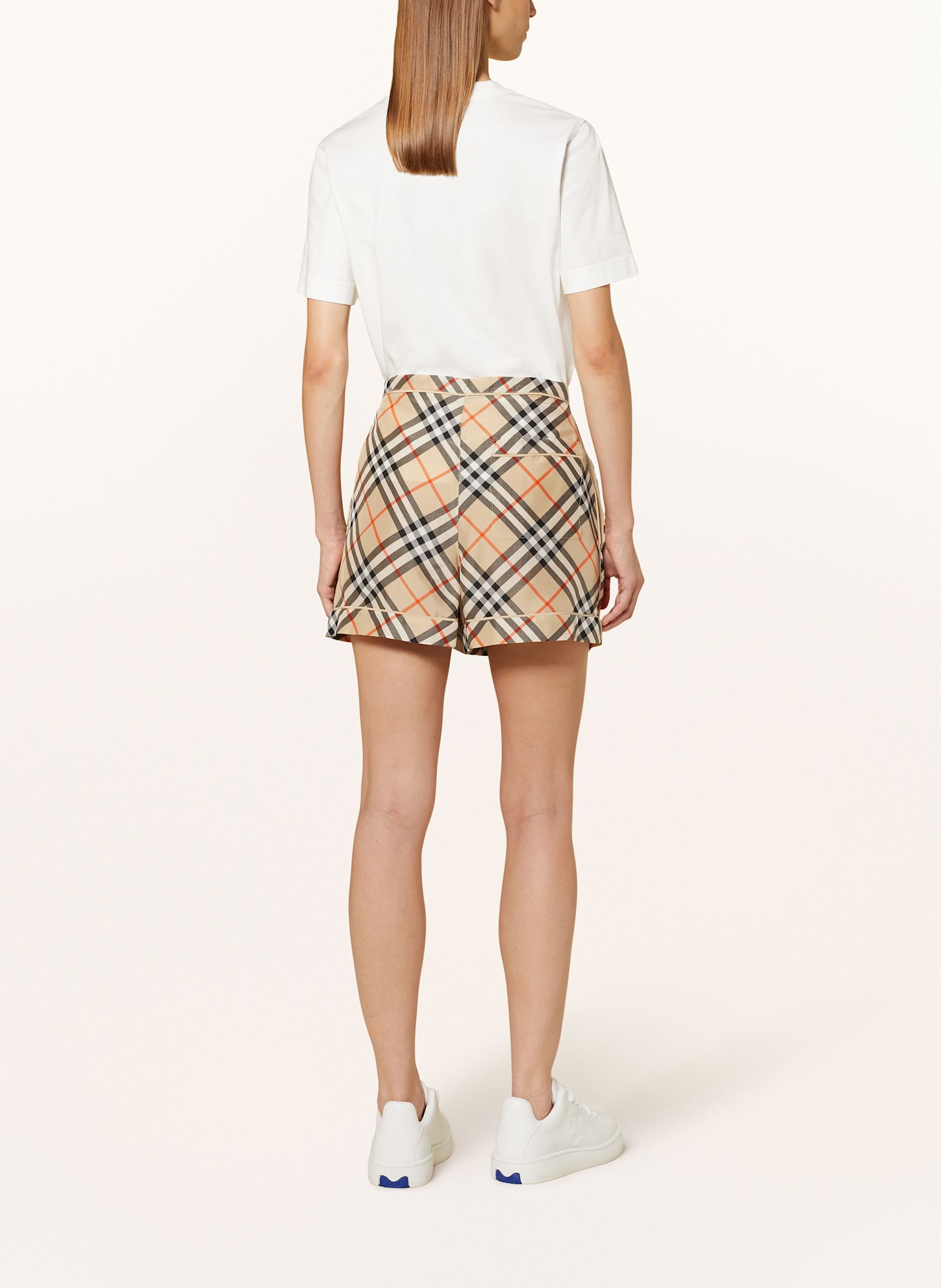 BURBERRY Seidenshorts: BEIGE / SCHWARZ / ROT