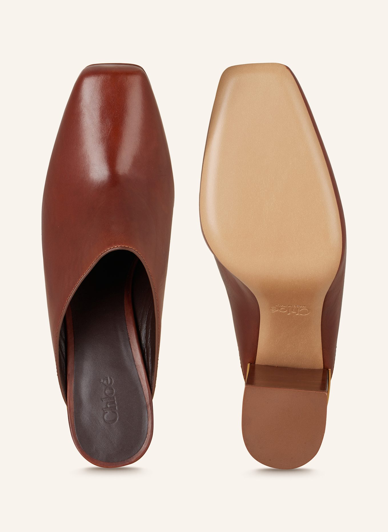 Chloé Mules ABMRE: 246 COGNAC BROWN