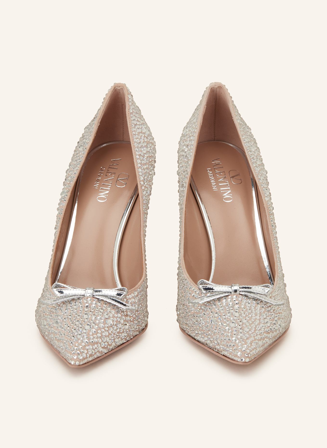 VALENTINO GARAVANI Pumps ROMANCE mit Schmucksteinen: NUDE/ SILBER