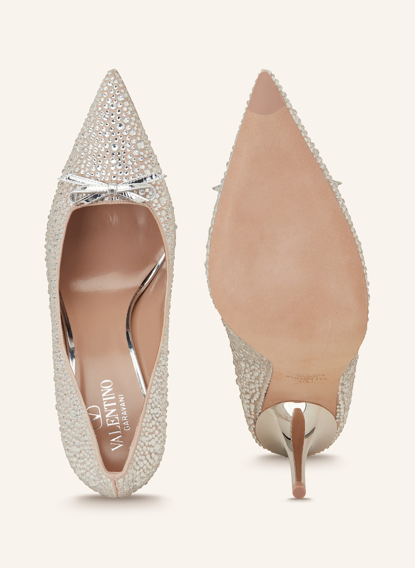 VALENTINO GARAVANI Pumps ROMANCE mit Schmucksteinen: NUDE/ SILBER