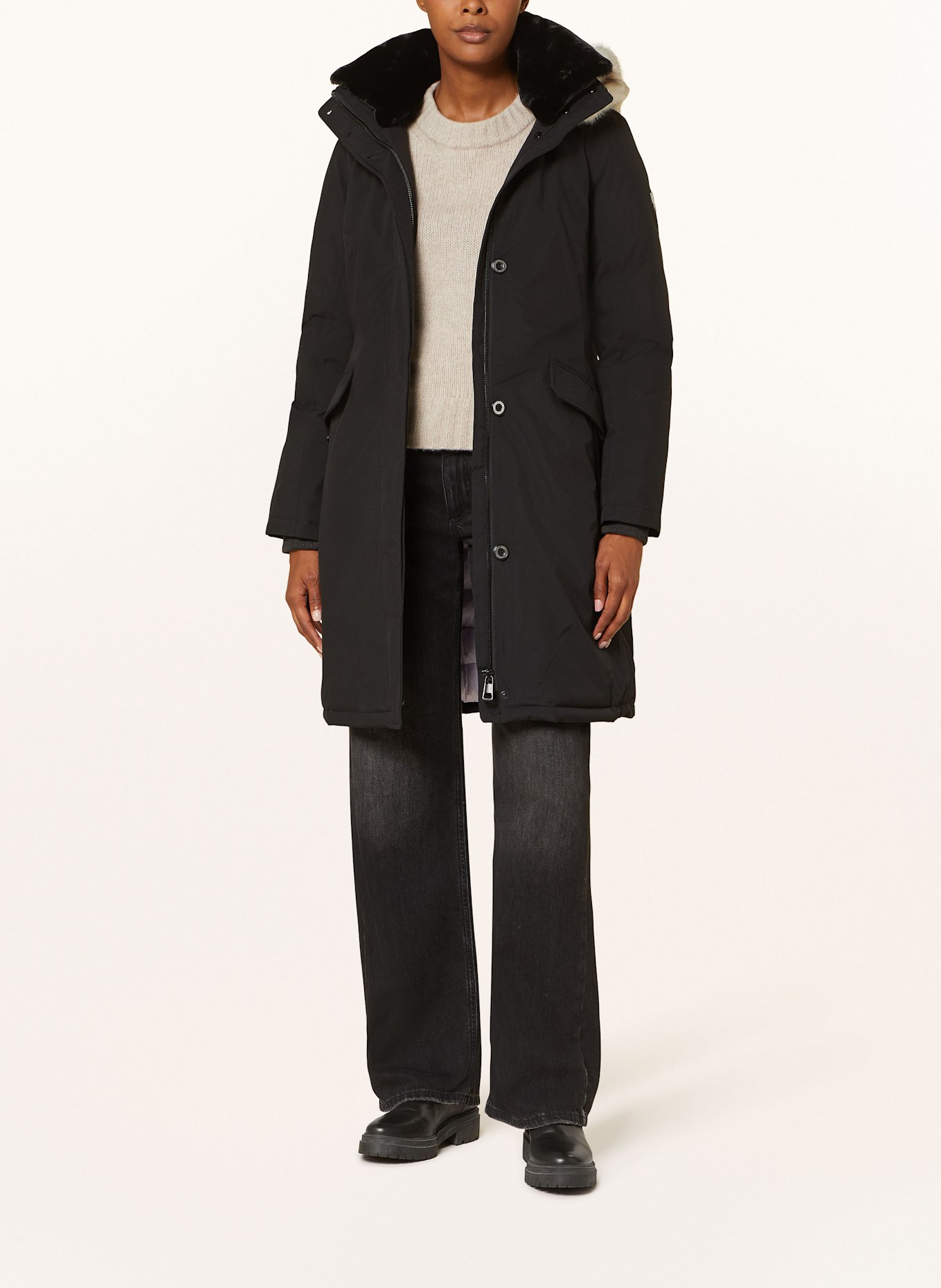 WELLENSTEYN Parka ENTERPRISE CLASSIC LONG mit DUPONT™ SORONA®-Isolierung und abnehmbarem Kunstfell: SCHWARZ