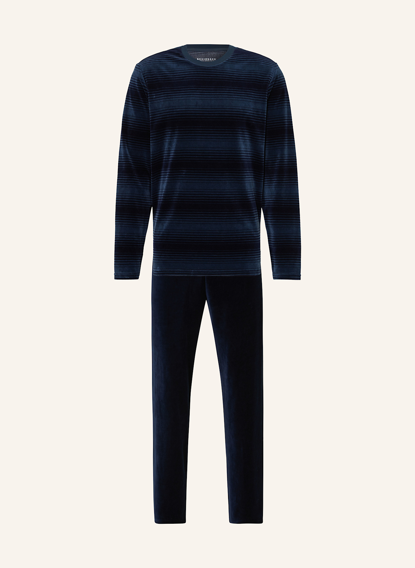 SCHIESSER Pyjama CASUAL NIGHTWEAR van velours: DONKERBLAUW / BLAUW