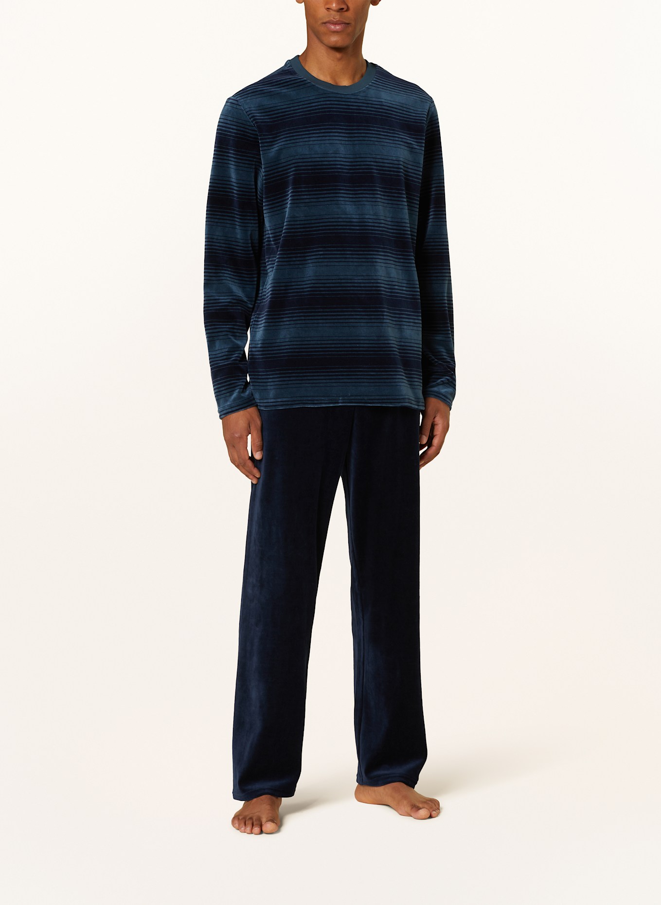 SCHIESSER Pyjama CASUAL NIGHTWEAR van velours: DONKERBLAUW / BLAUW