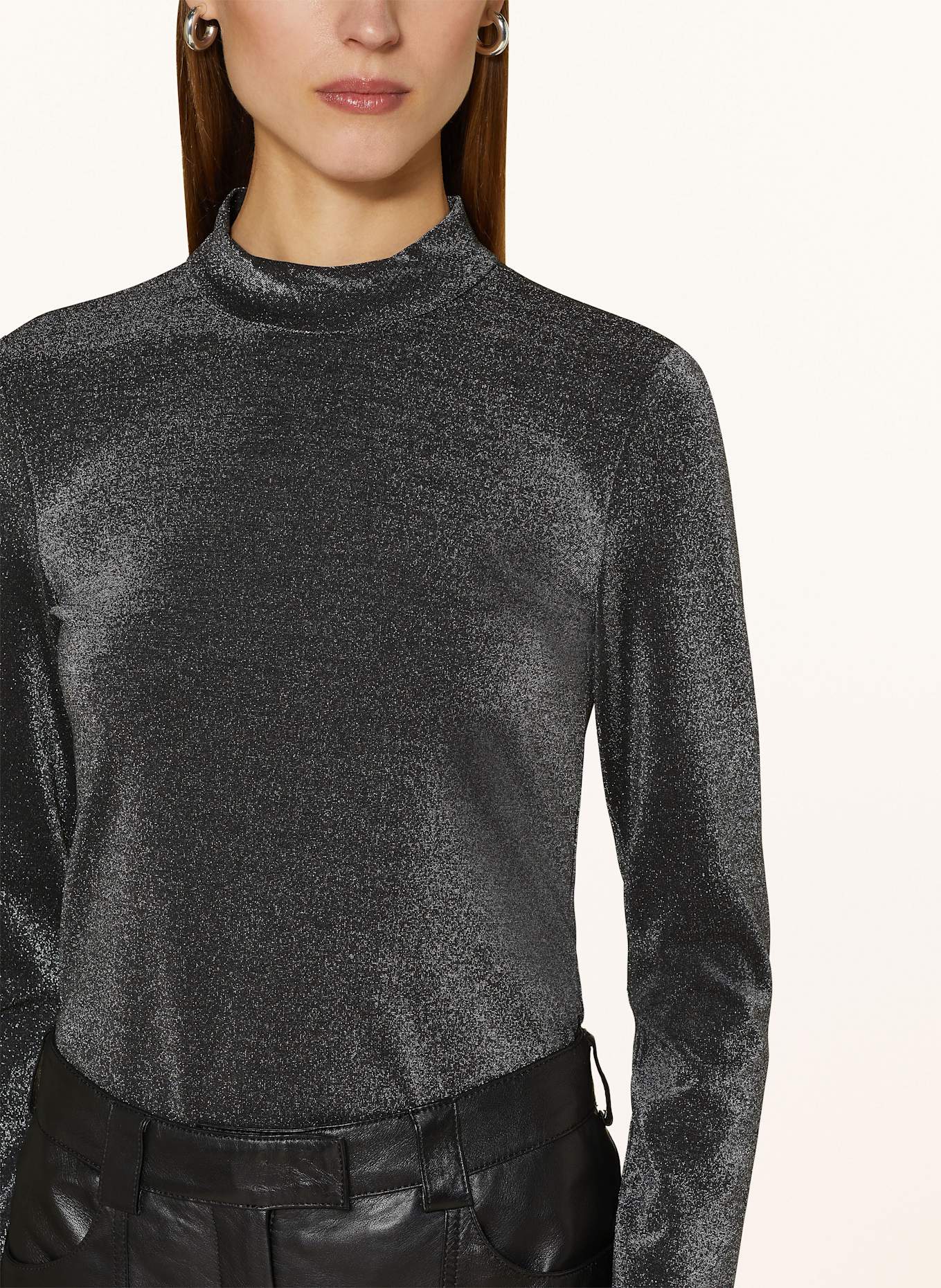 ARMANI EXCHANGE Long sleeve shirt with glitter thread in black silver