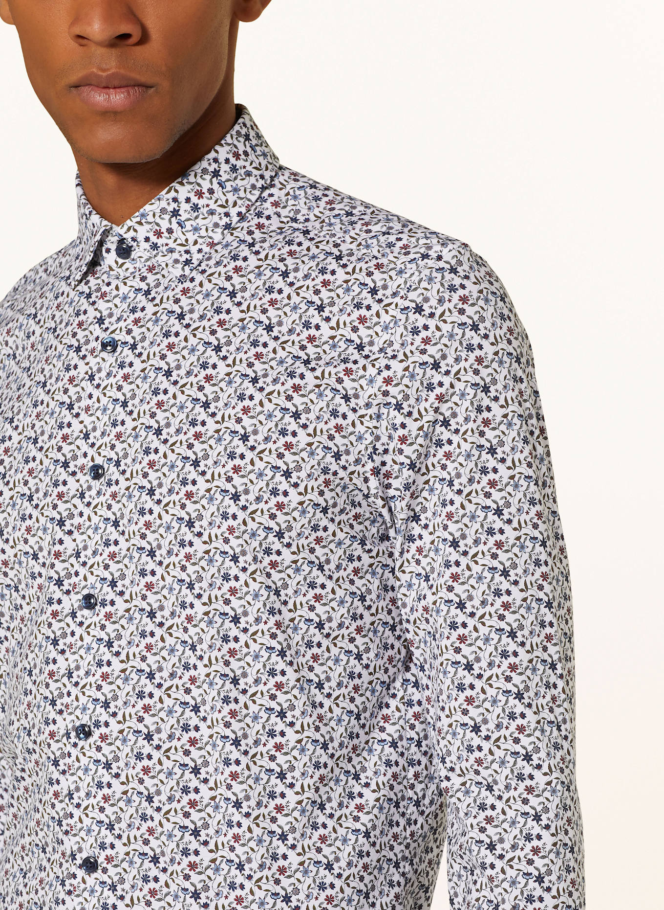 OLYMP Koszula Luxor 24/Seven modern fit z bardzo długimi rękawami: OLIWKOWY / BIAŁY / NIEBIESKI