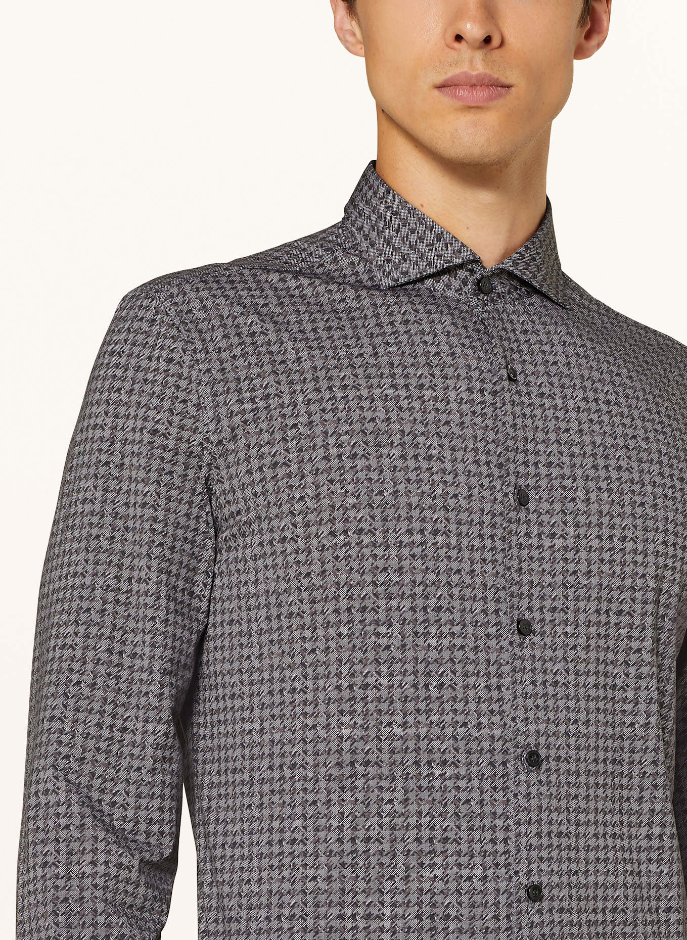 OLYMP Jerseyhemd No. Six 24/Seven super slim: DUNKELGRAU / SCHWARZ