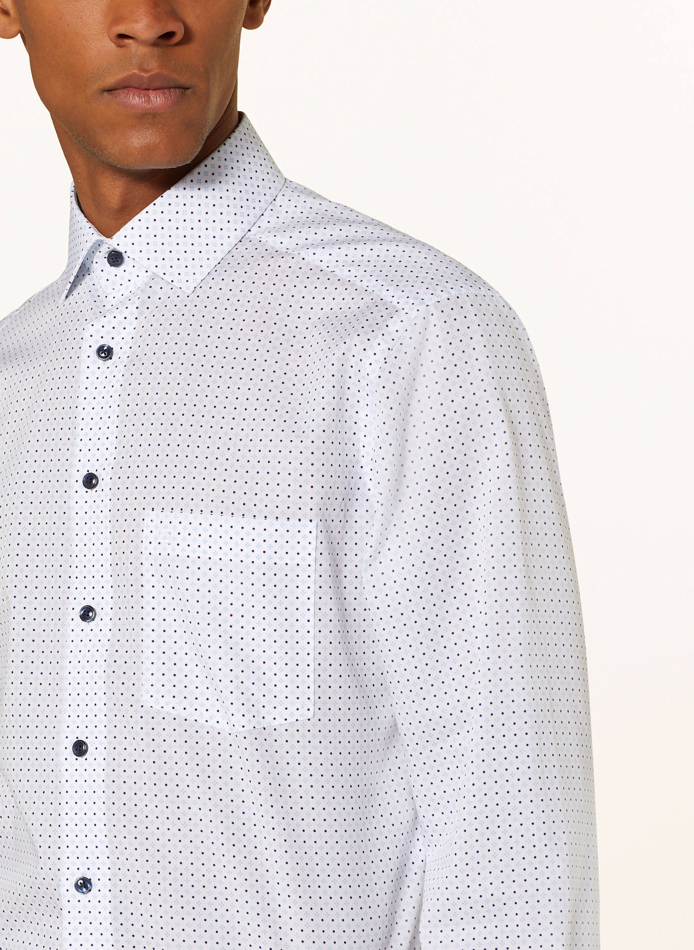 OLYMP Hemd Luxor modern fit mit extralangem Arm: WEISS / HELLBLAU / DUNKELBLAU