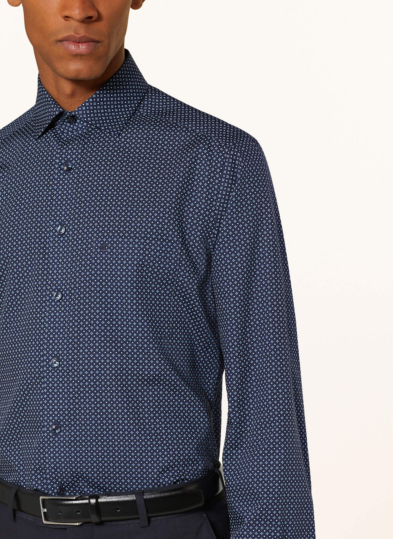 OLYMP Hemd Luxor modern fit mit extralangem Arm: DUNKELBLAU / HELLBLAU / WEISS